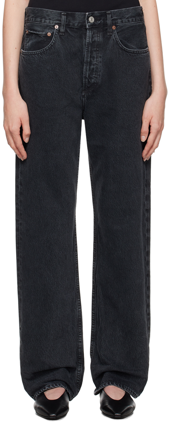 Shop Agolde Black Fran Low Slung Straight Jeans In Black Tea