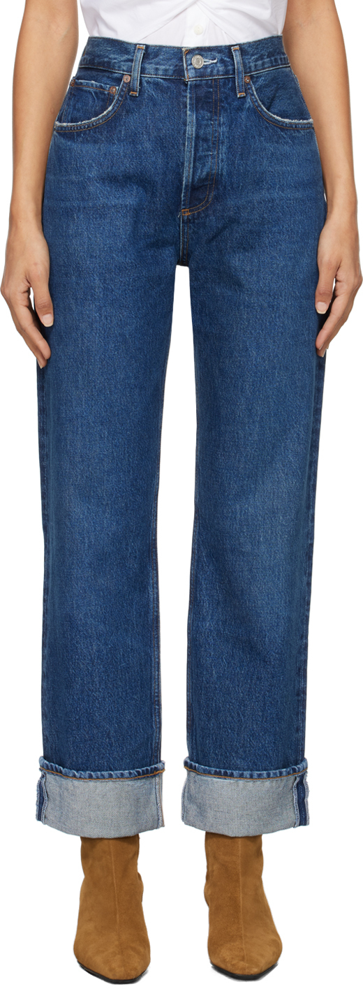 パンツ AGOLDE Women Straight Pants A2081535 FRWA BLUE AGOLDE V-Waist baggy jeans Fairway coloured | TheDoubleF