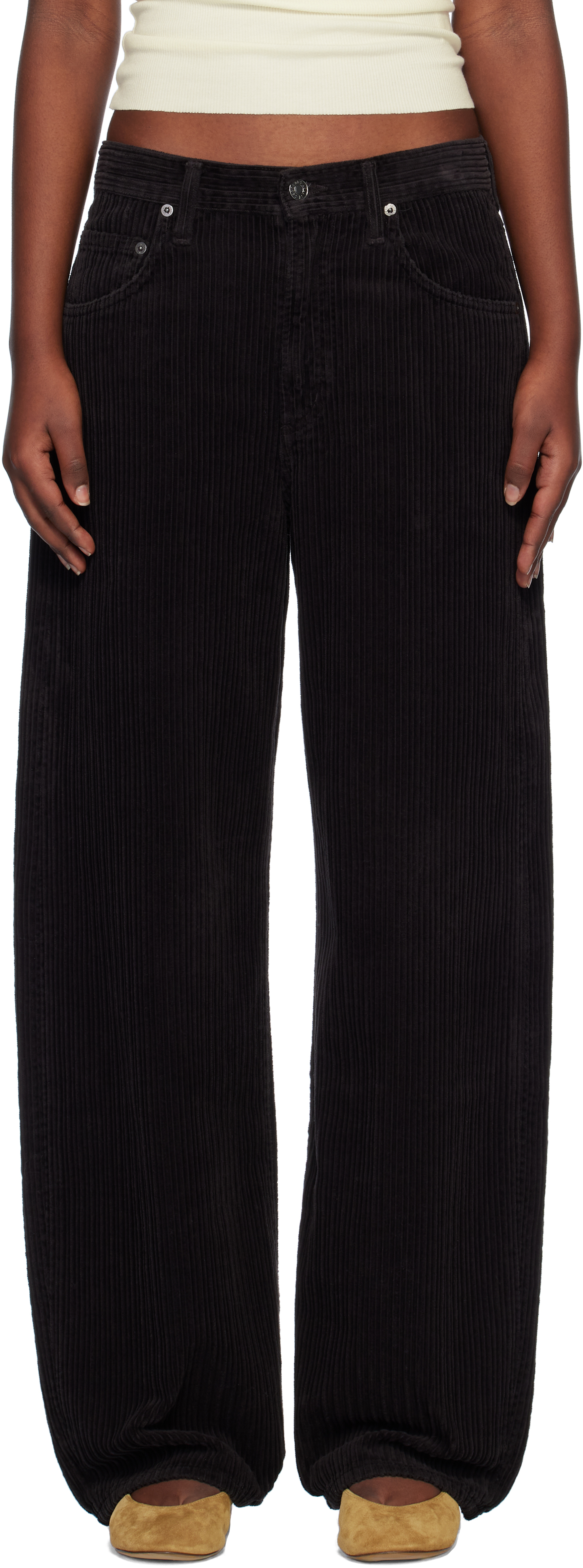 Black Low Curve Trousers