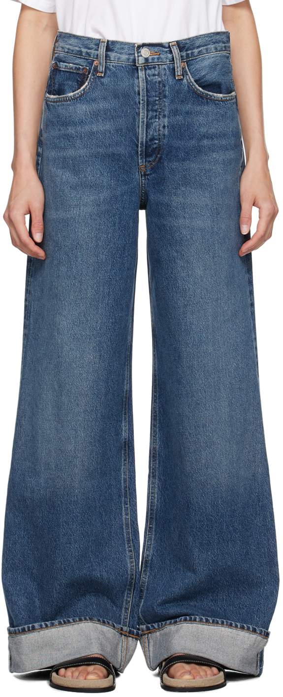 Wide Leg Denim Jeans in Aragonite Indigo
