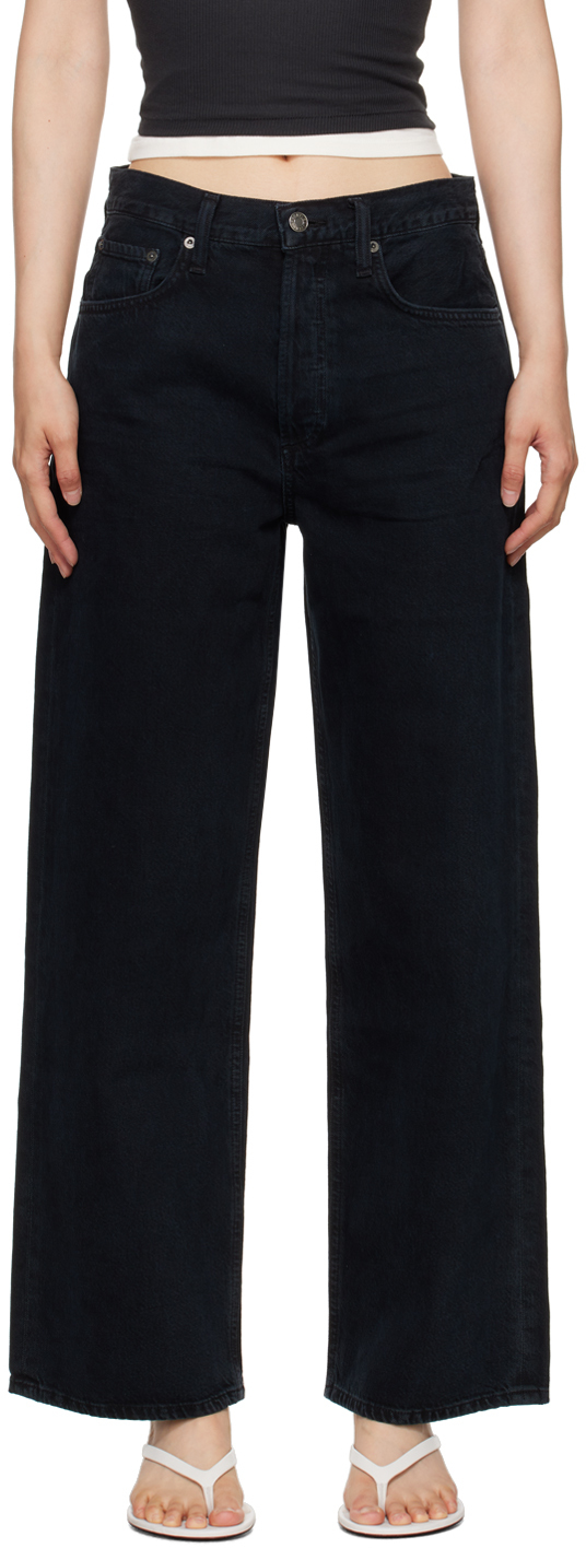 Shop Agolde Black Low Slung Baggy Jeans In Crushed