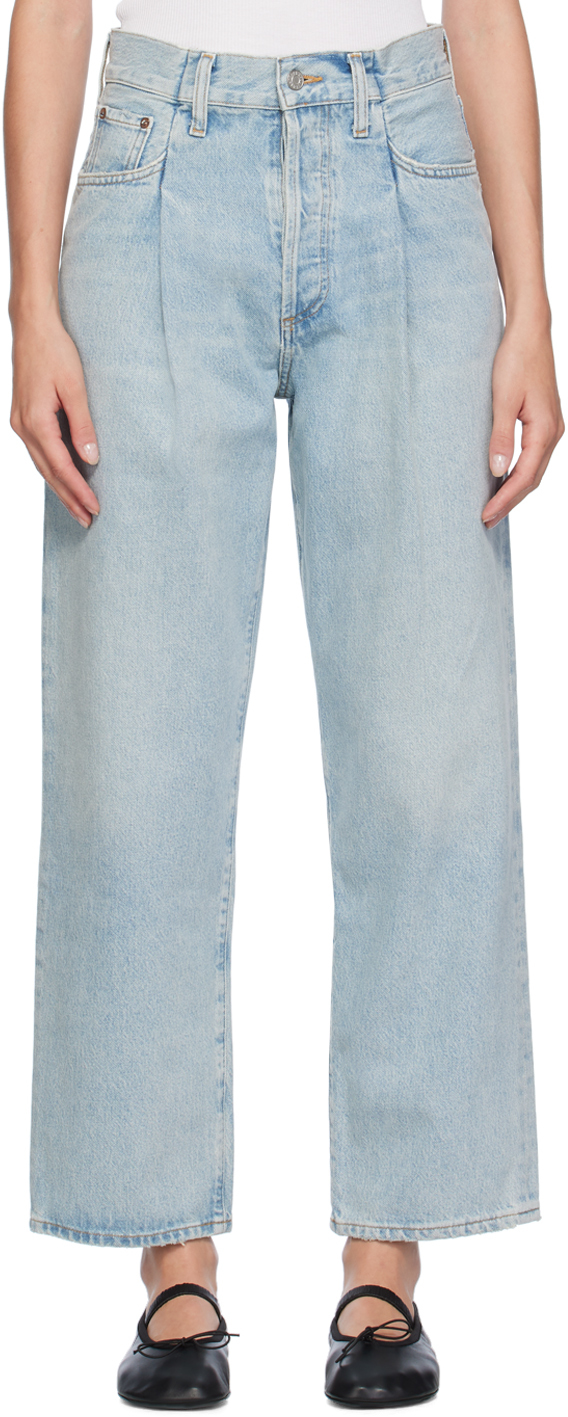 Agolde Blue Fold Waistband Jeans In Sideline