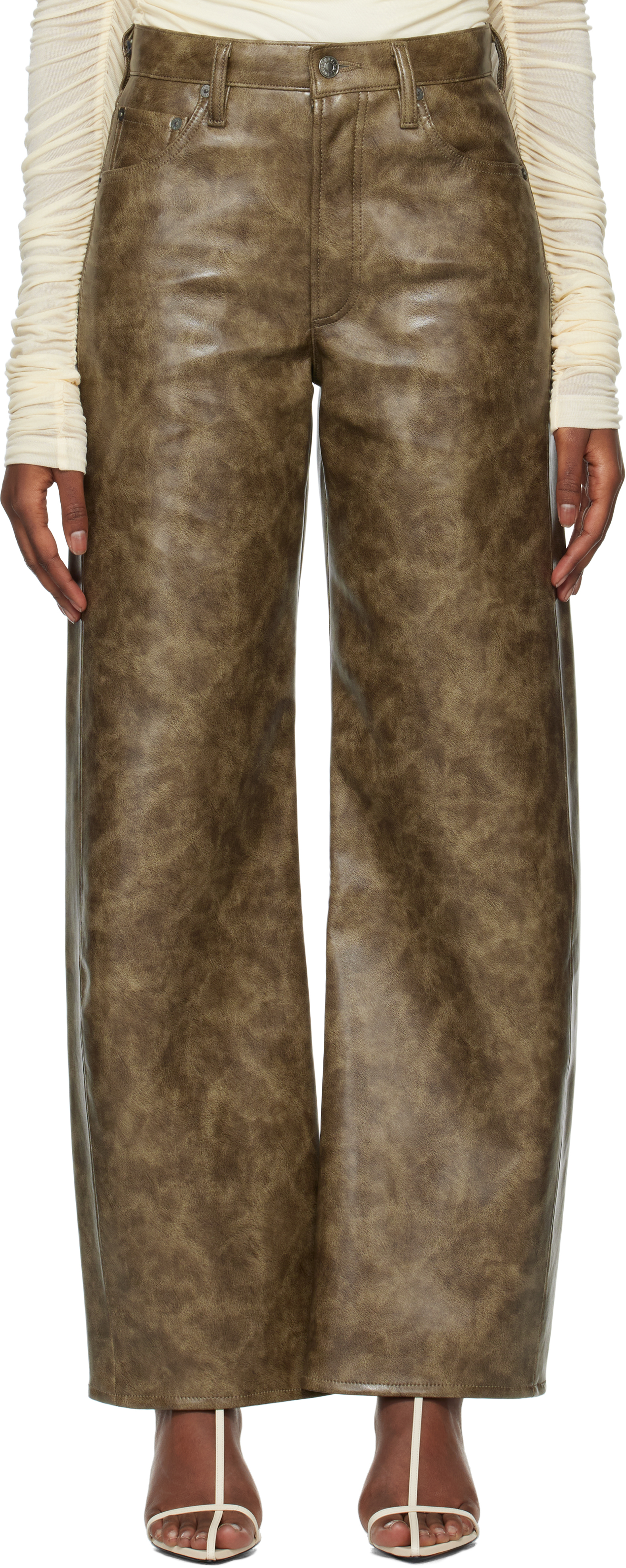 Brown Low Curve Recycled Leather Pants