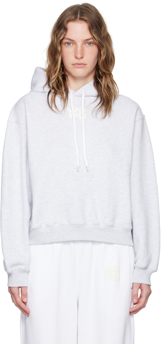 Shop Alexander Wang T Gray Bonded Puff Logo Hoodie In Lt Hthr Grey 050