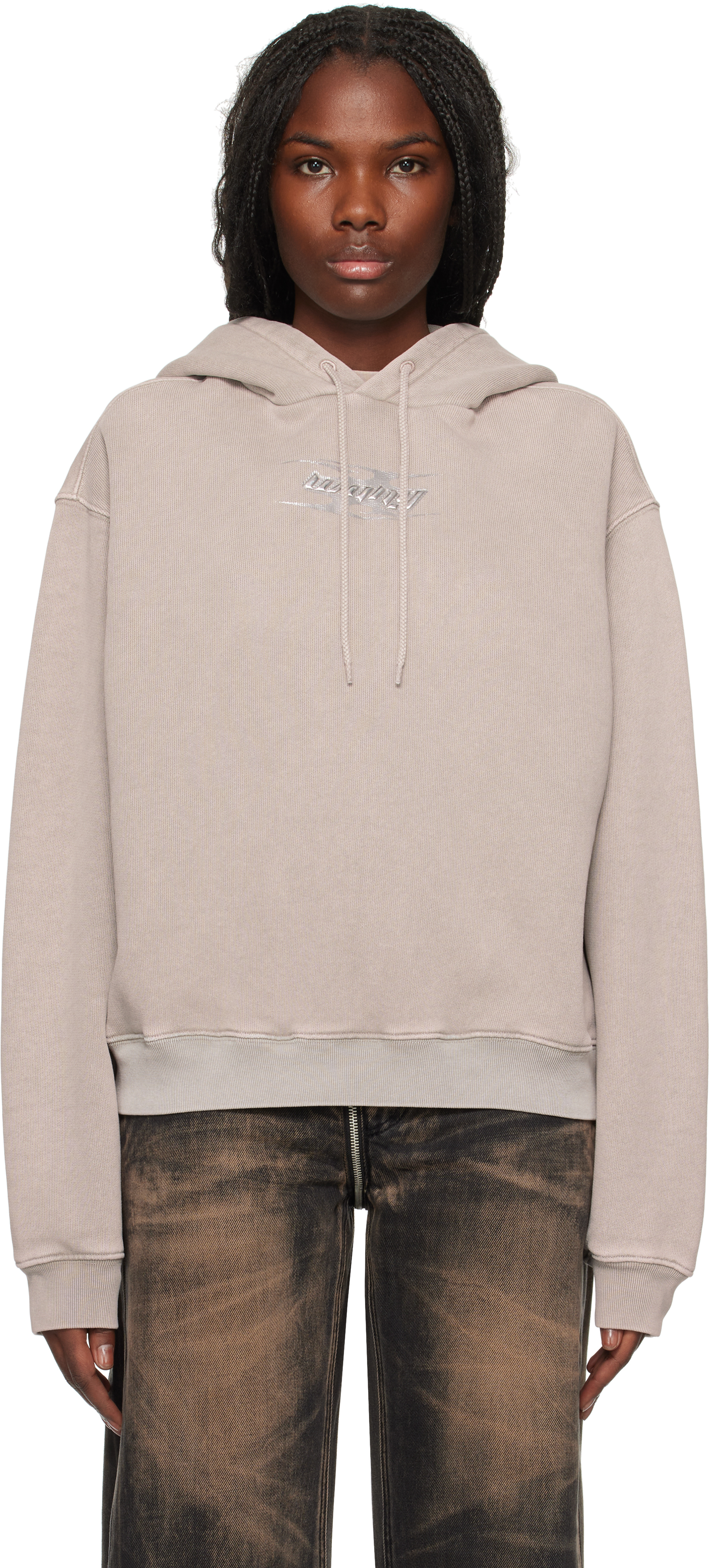 Shop Alexander Wang T Taupe Blade Logo-embossed Hoodie In 230a Washed Oyster