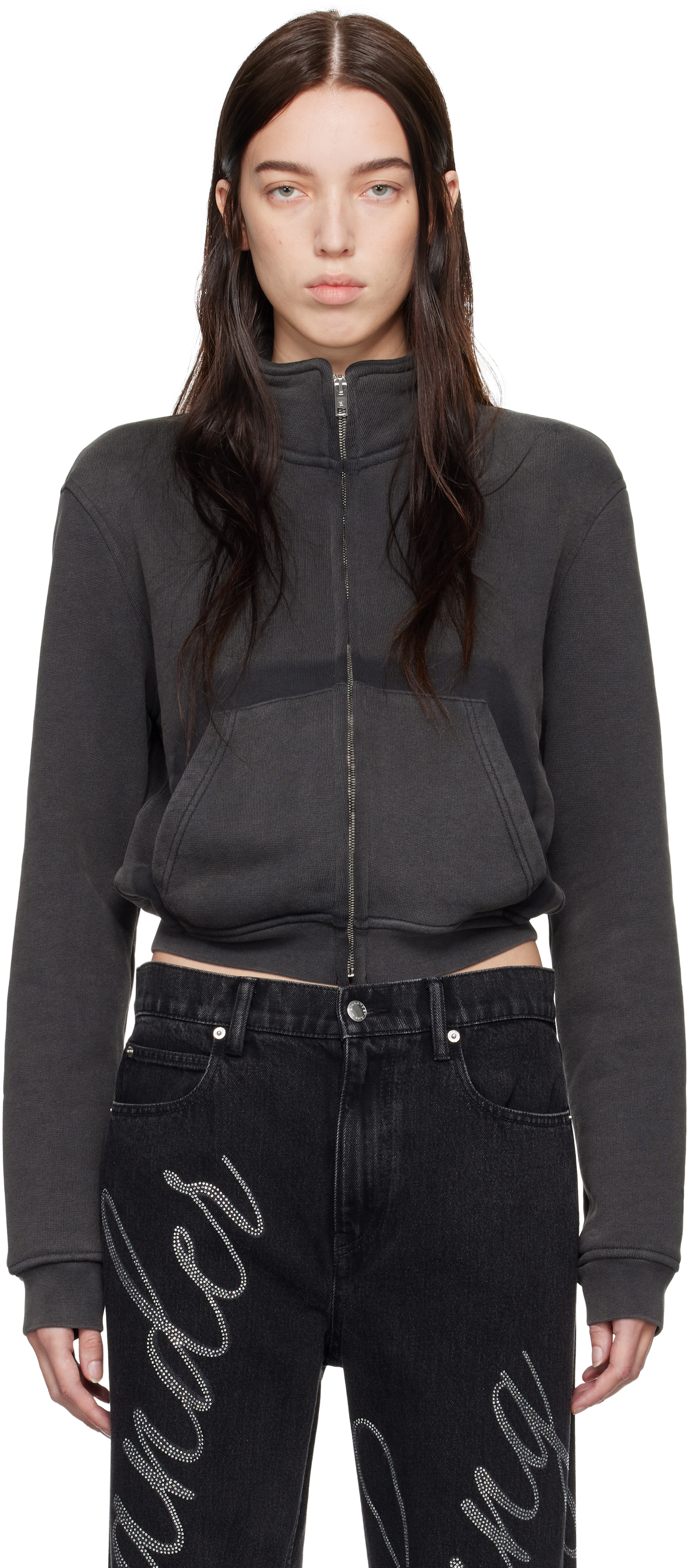 alexanderwang. t Gray Cropped Zip-Up Sweater