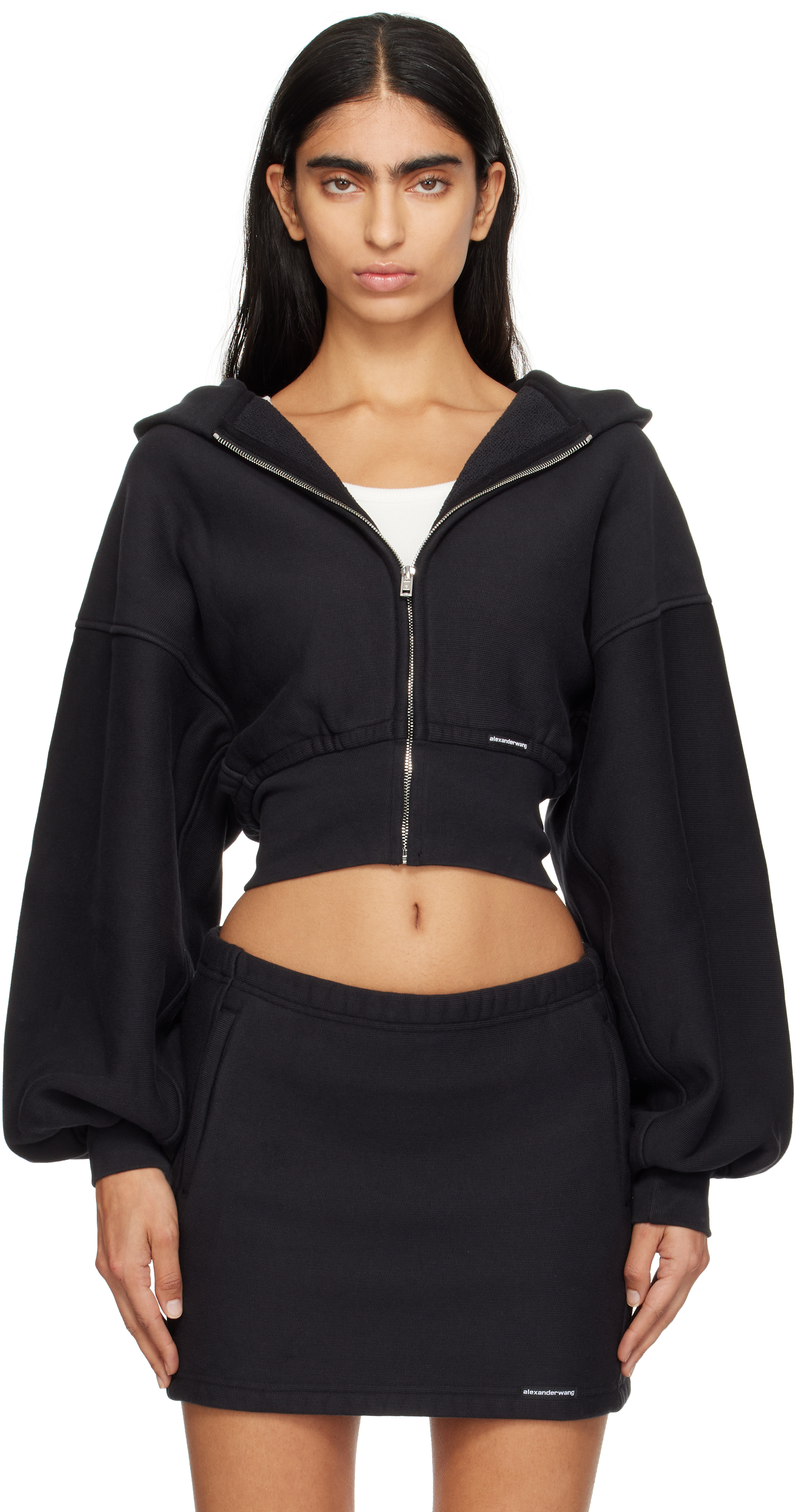 alexanderwang. t Black Cropped Zip Hoodie