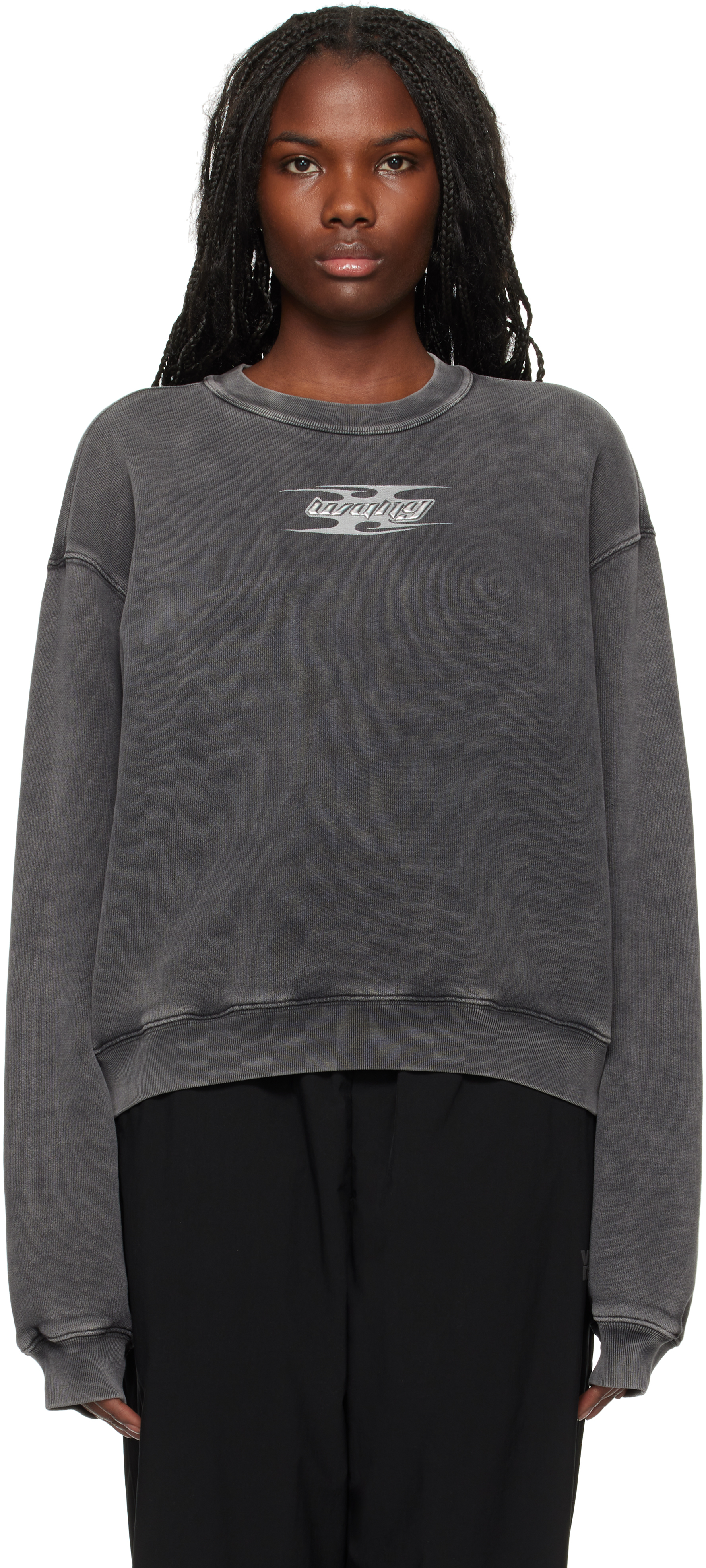 ALEXANDER WANG T GRAY BLADE LOGO-EMBOSSED SWEATSHIRT 