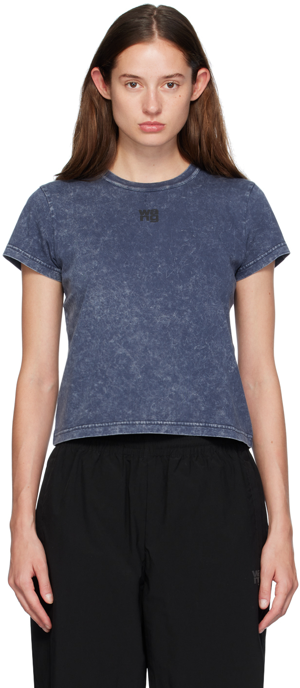 Shop Alexander Wang T Navy Puff Logo Shrunken T-shirt In Acid Black Ice 424a