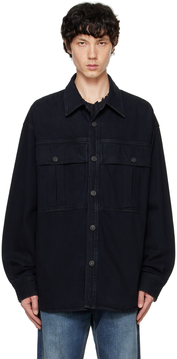 Shop Agolde Black Axel Denim Shirt In Crushed