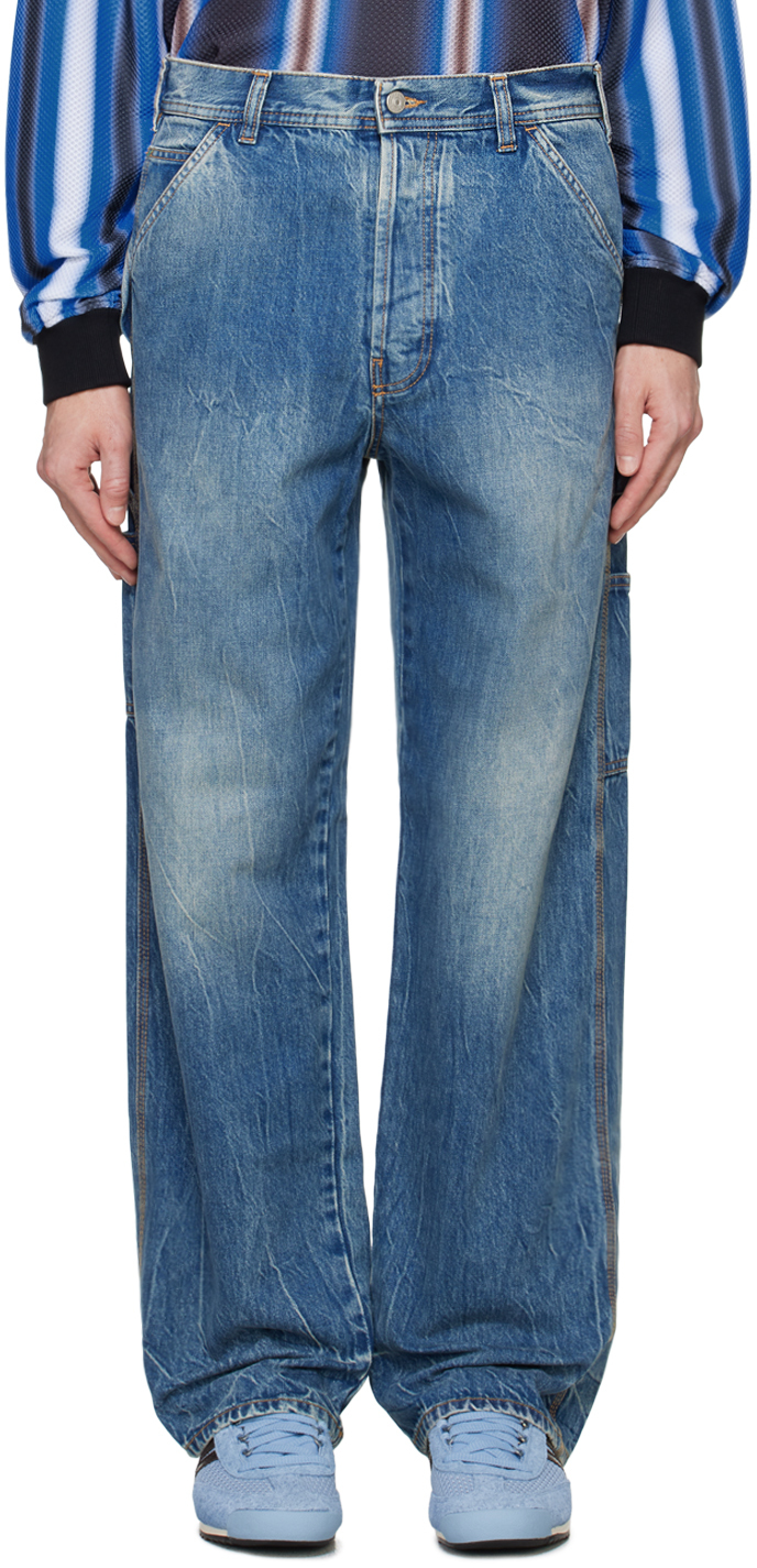 Shop Le Pere Blue Straight Jeans In Bepop Marine