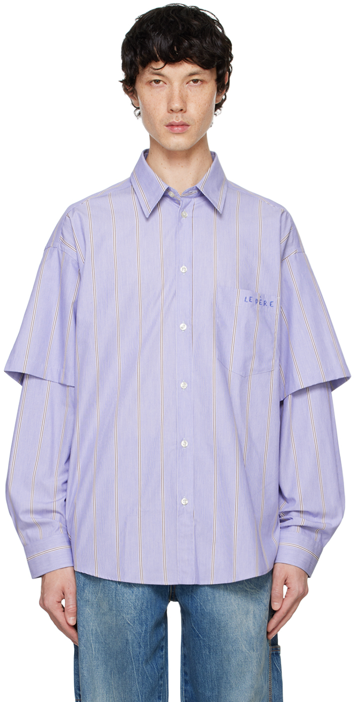 Le Pere Blue Double Sleeve Button Shirt