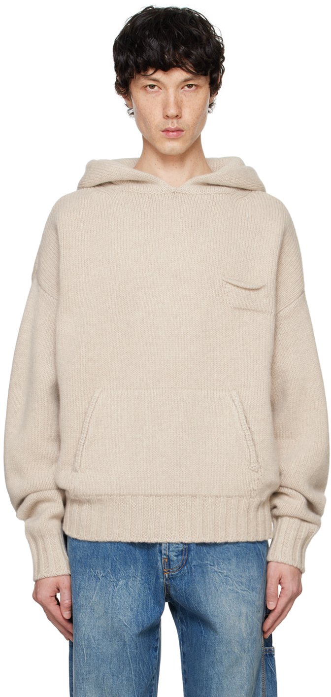 【関税込み】le PERE ベージュ ニットフーディ le PÈREのベージュ ニットフーディがセール中