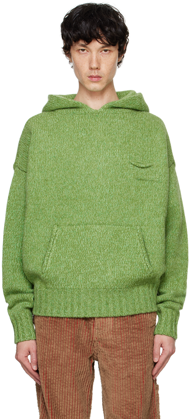 Shop Le Pere Green Knitted Hoodie In Field Emerald