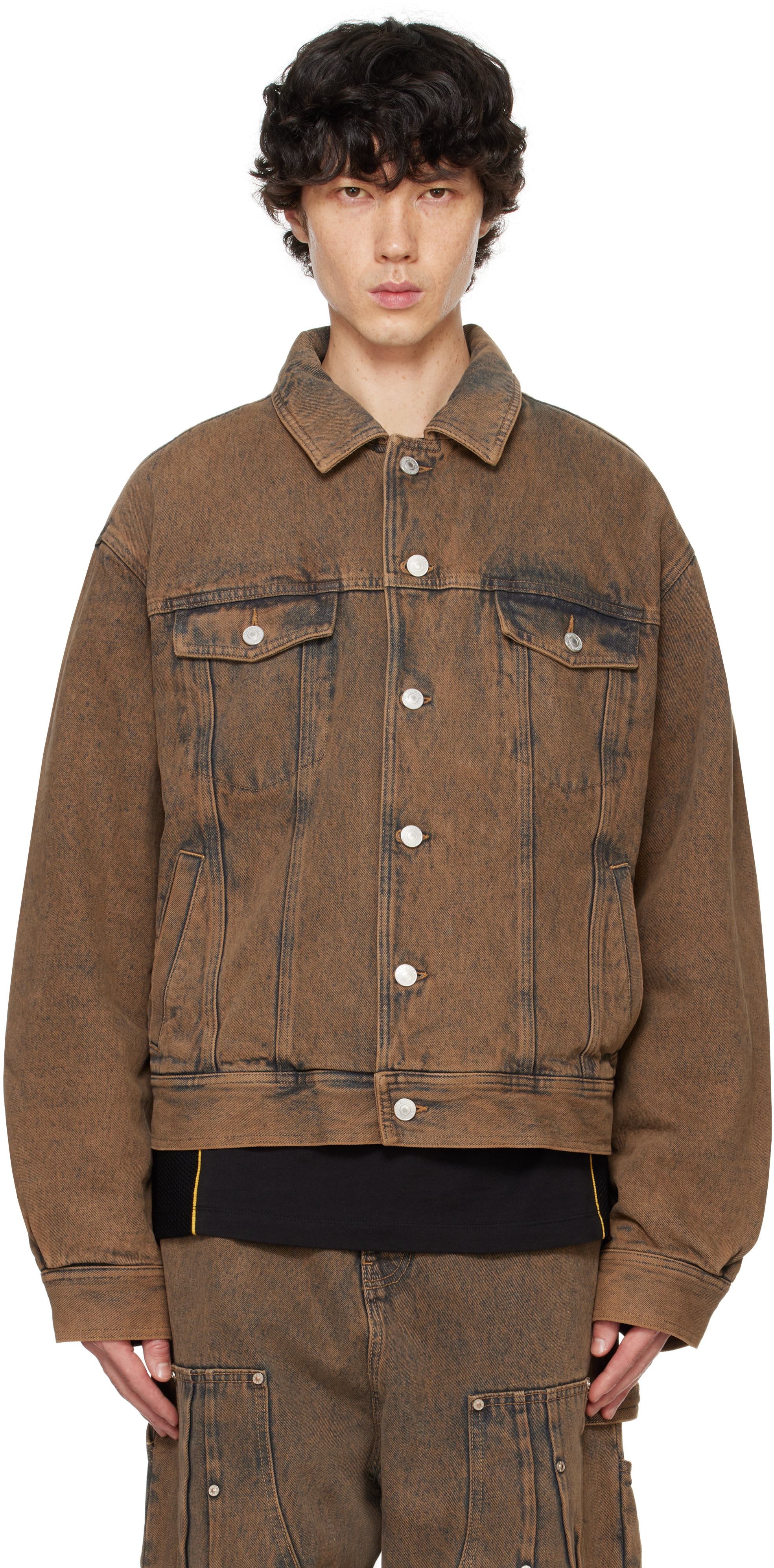 Brown Padded Multi Rivet Denim Jacket