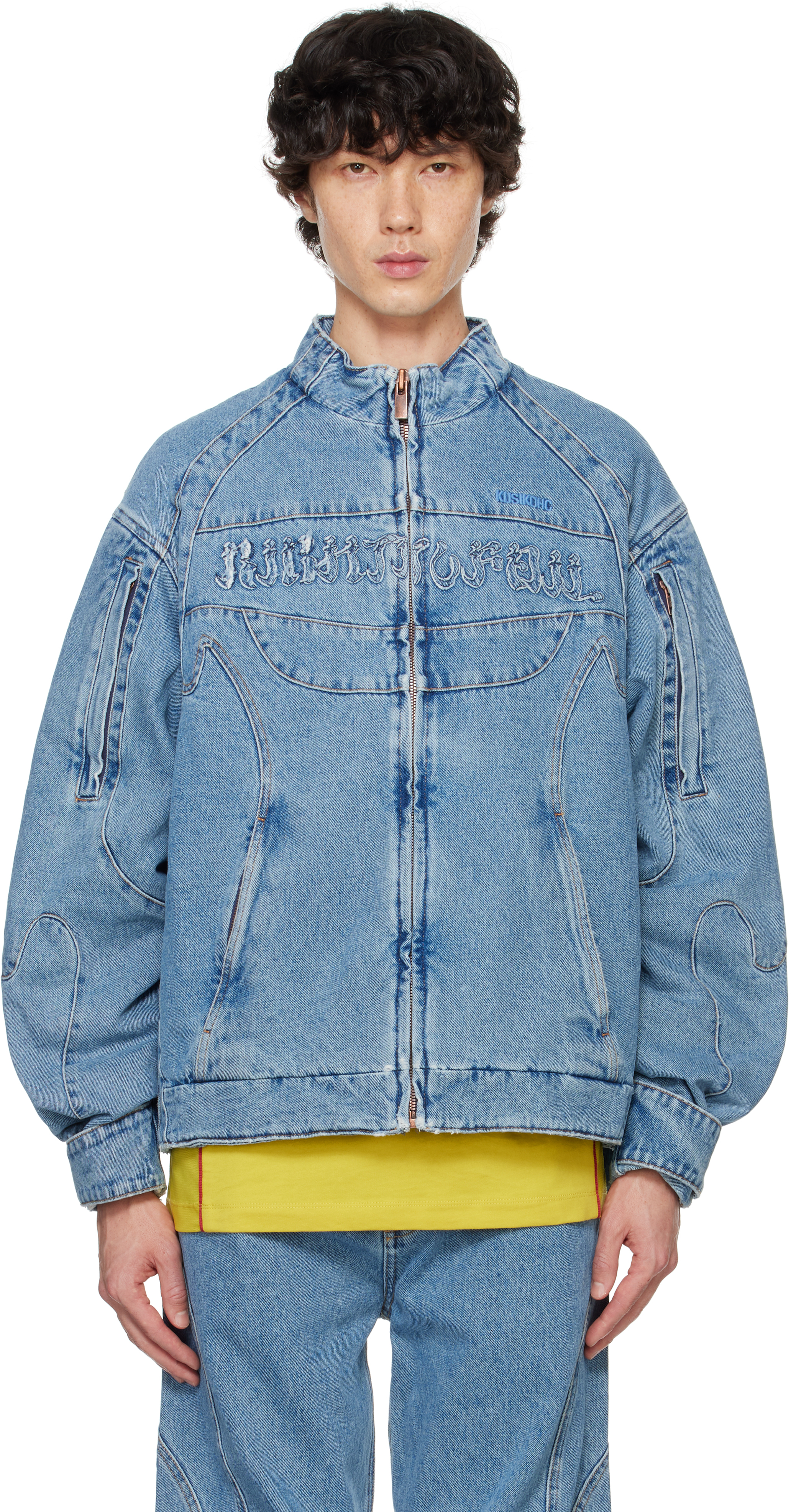 ジャケット・アウター Kijiko Granma Worm Check JumperBlueBrown Blue Rider Denim Jacket by KUSIKOHC on Sale