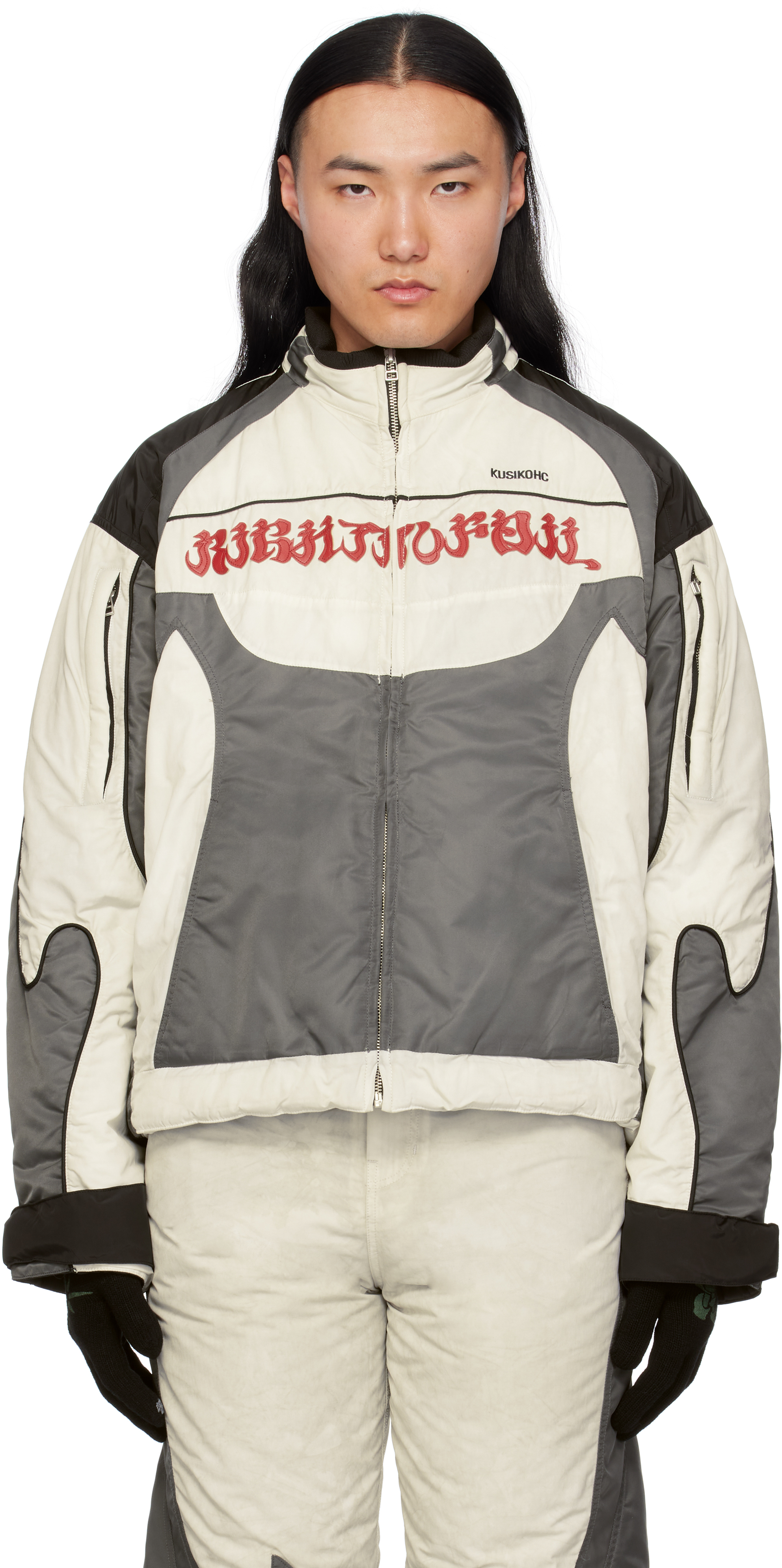 Shop Kusikohc White & Gray Rider Padded Jacket In White And Grey