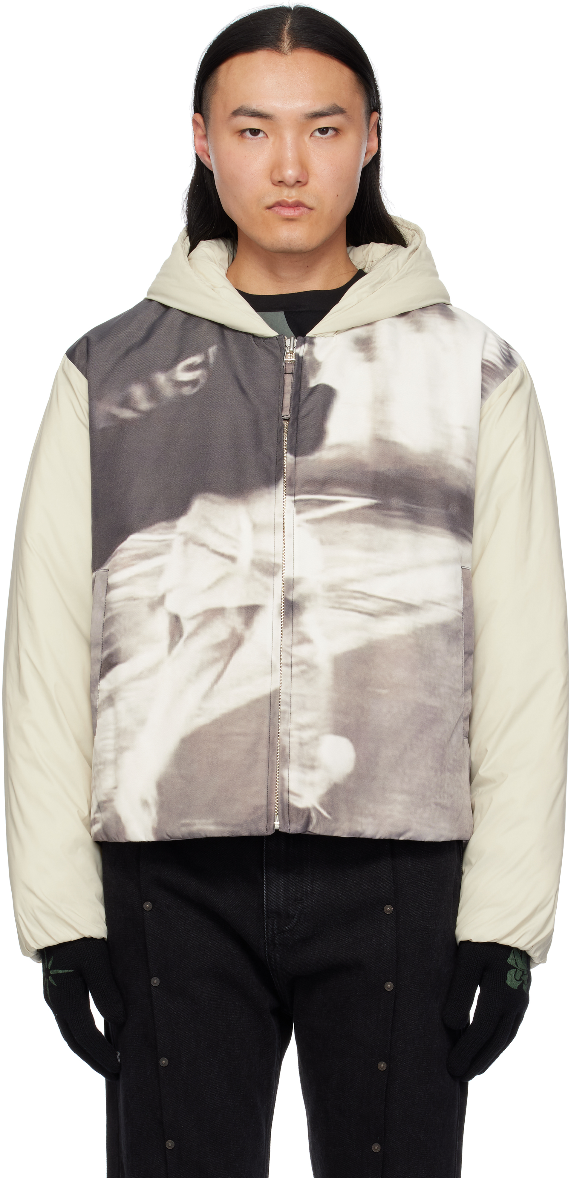 Shop Kusikohc Off-white & Gray Padded Printed Jacket