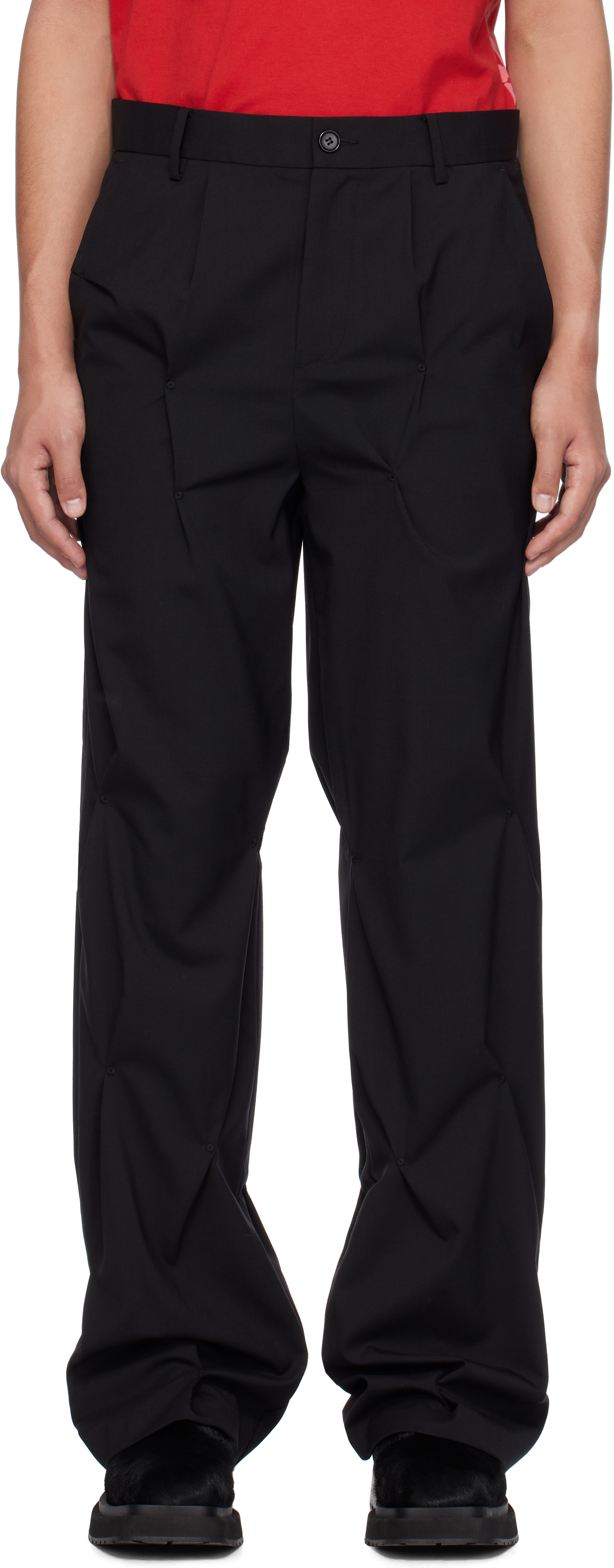 Shop Kusikohc Black Tailored Rivet Trousers