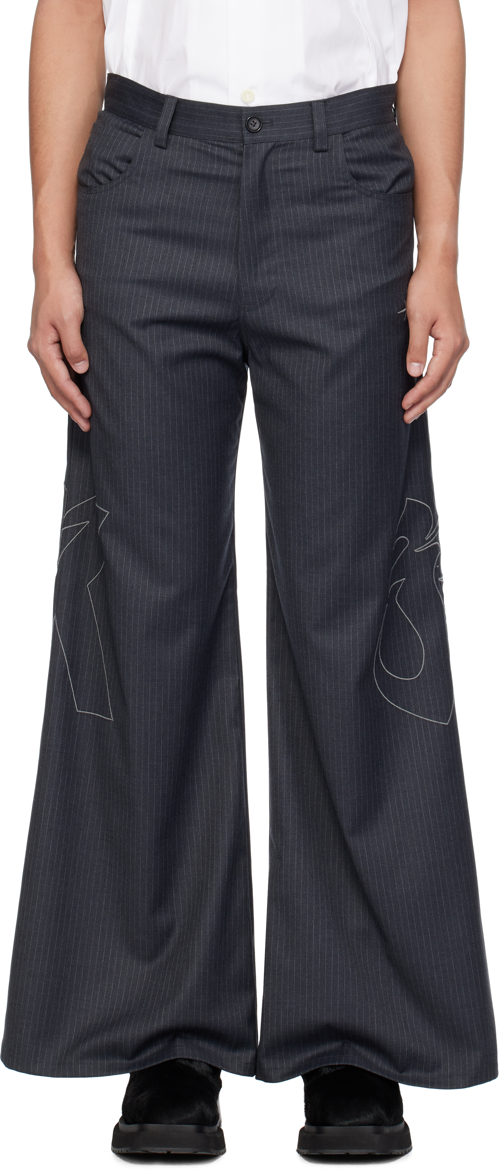 Shop Kusikohc Gray 'right To Fail' Oversized Trousers In Pinstripe