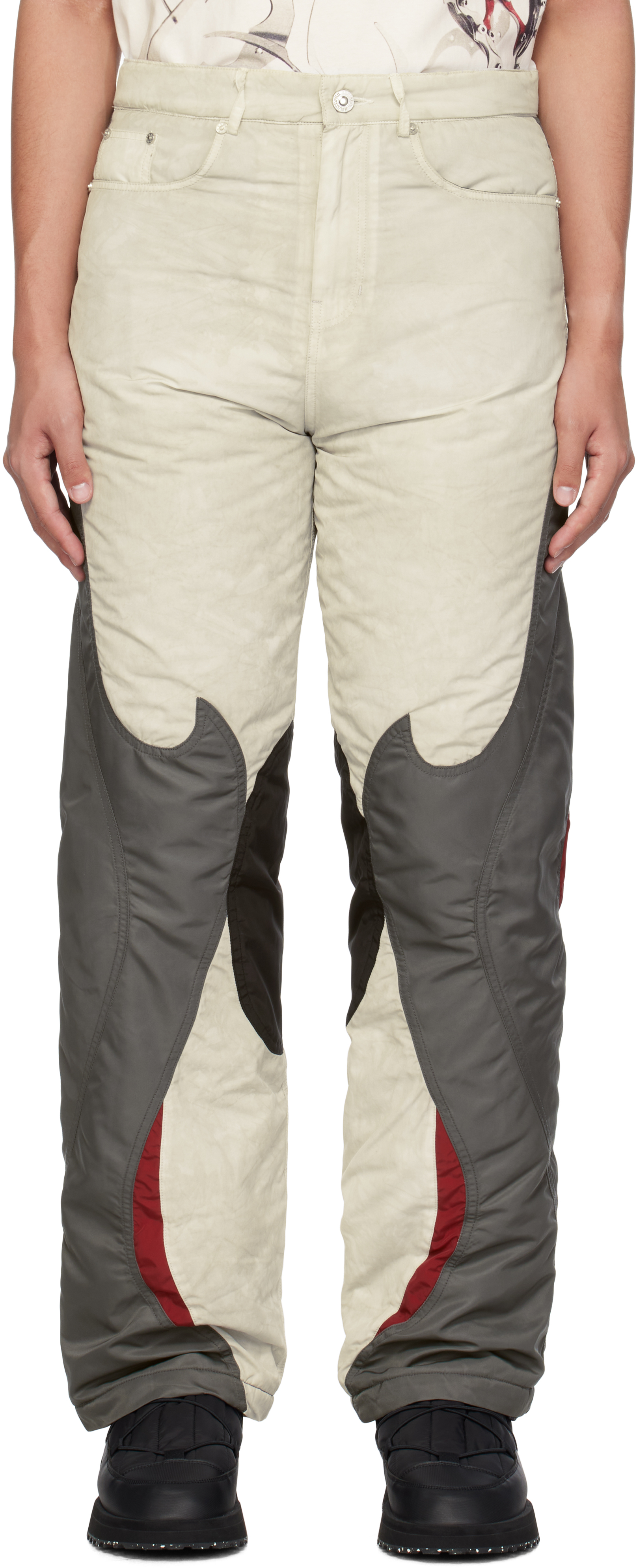 Shop Kusikohc White & Gray Rider Trousers In White And Grey