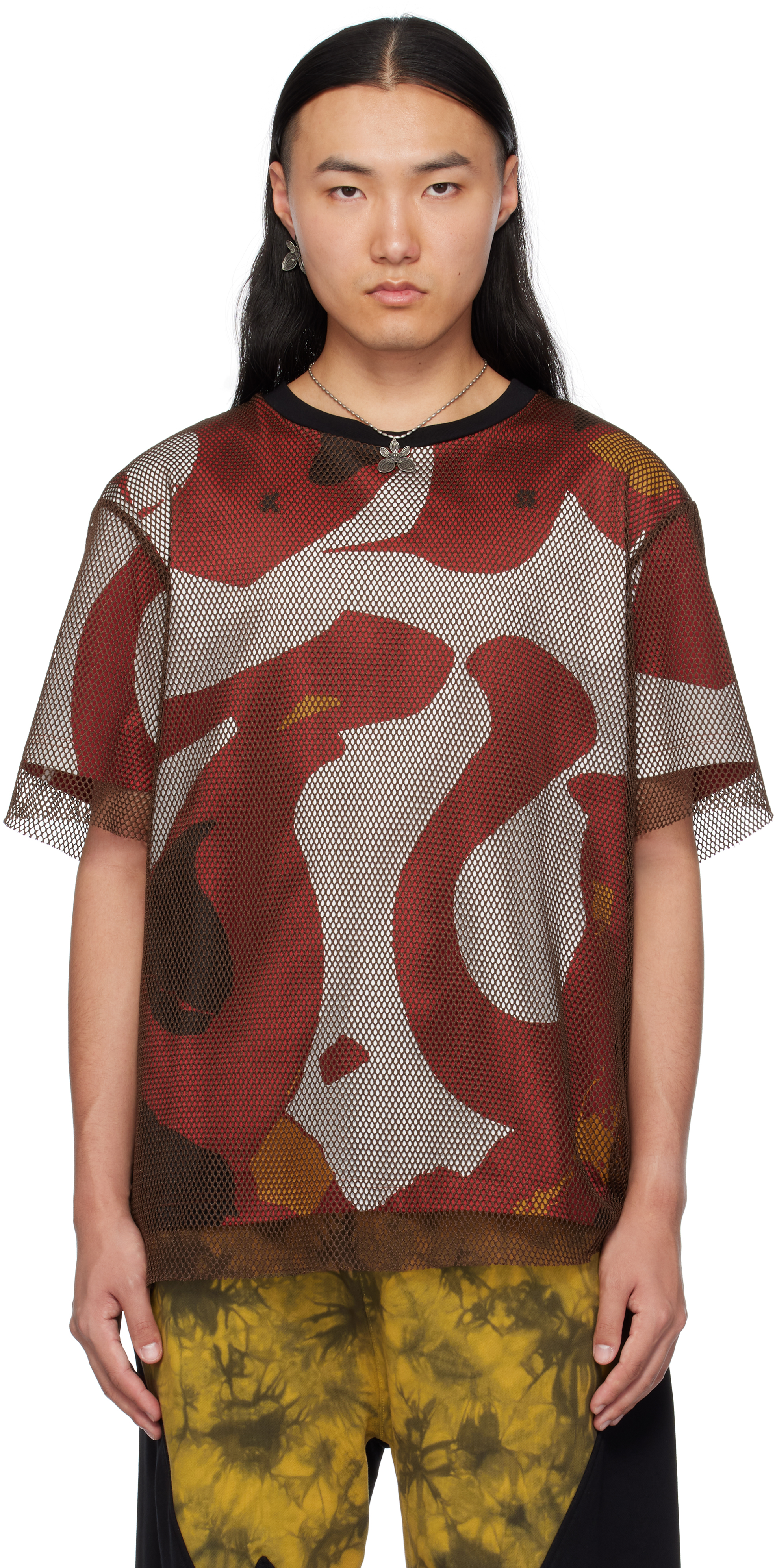 Shop Kusikohc Brown Printed Mesh T-shirt