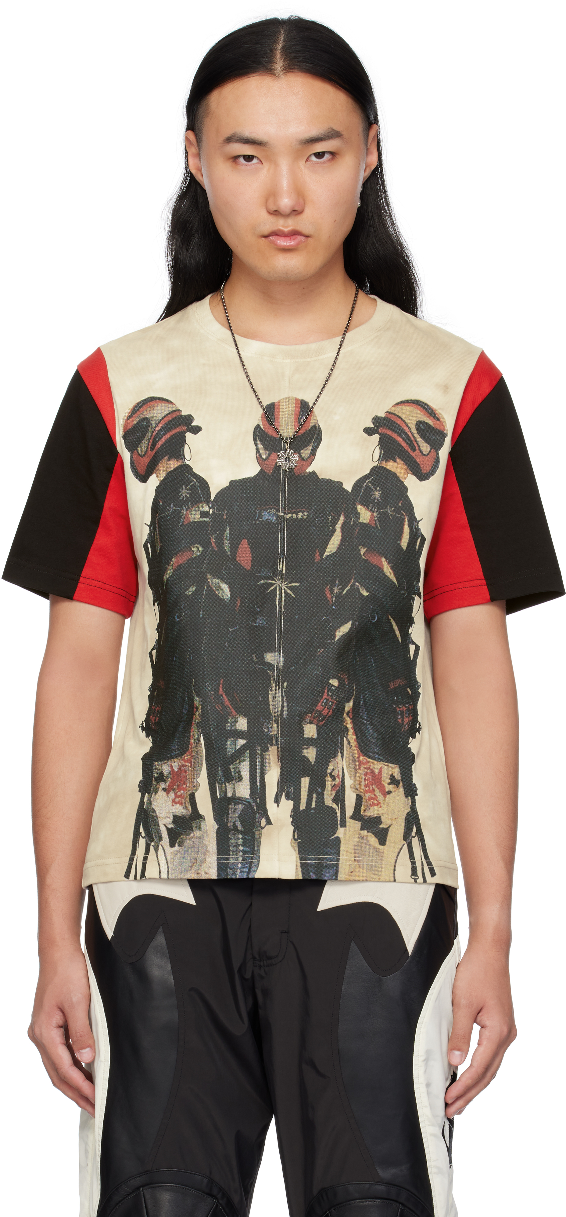 Shop Kusikohc Off-white Moto Men Print T-shirt