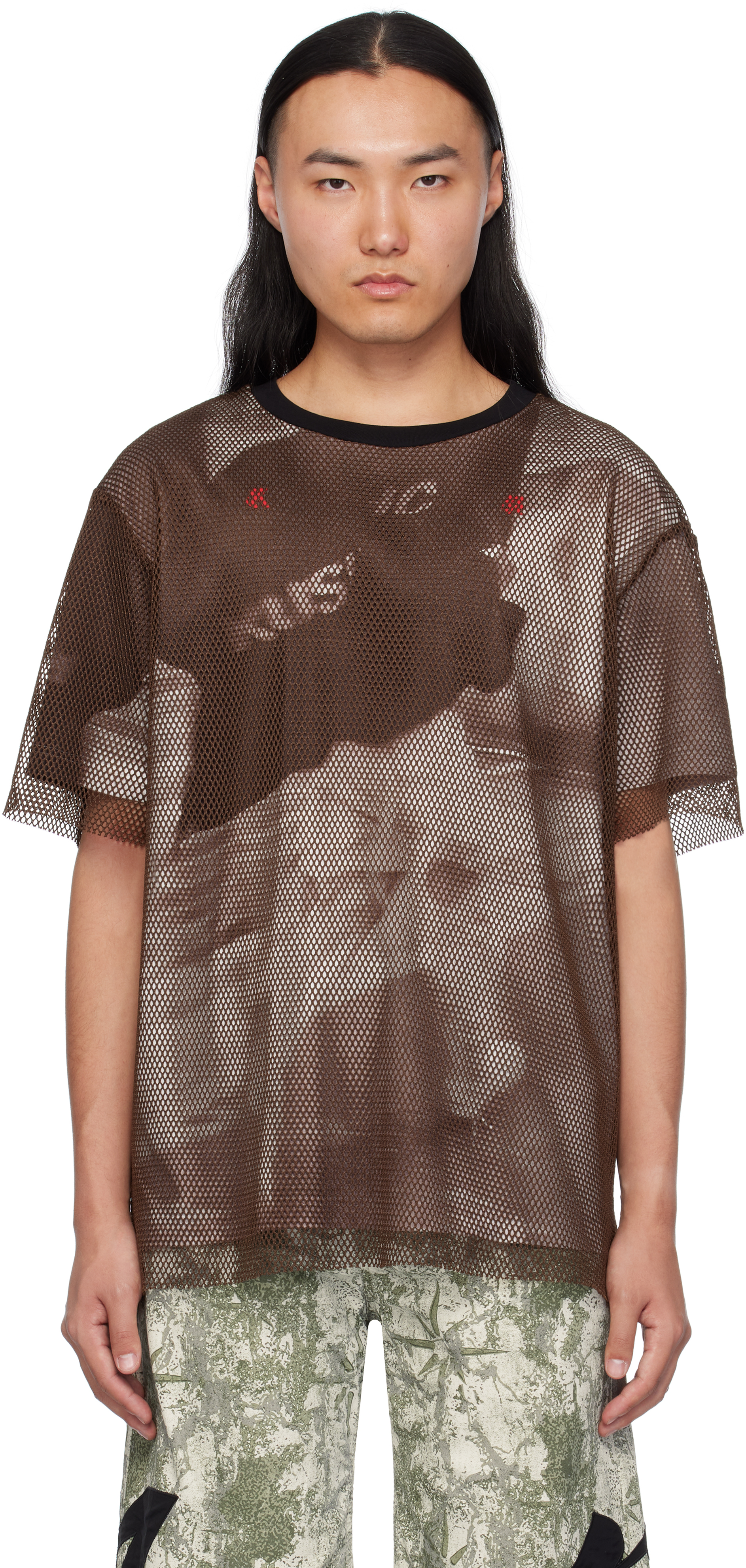 Shop Kusikohc Brown Printed Mesh T-shirt