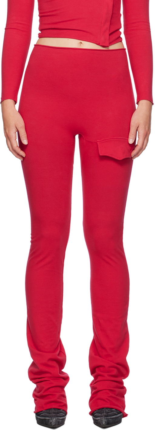 GREG ROSS SSENSE EXCLUSIVE RED FLAP POCKET LEGGINGS 