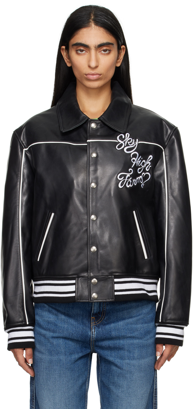 Black 'Sky High Entertainment' Leather Jacket