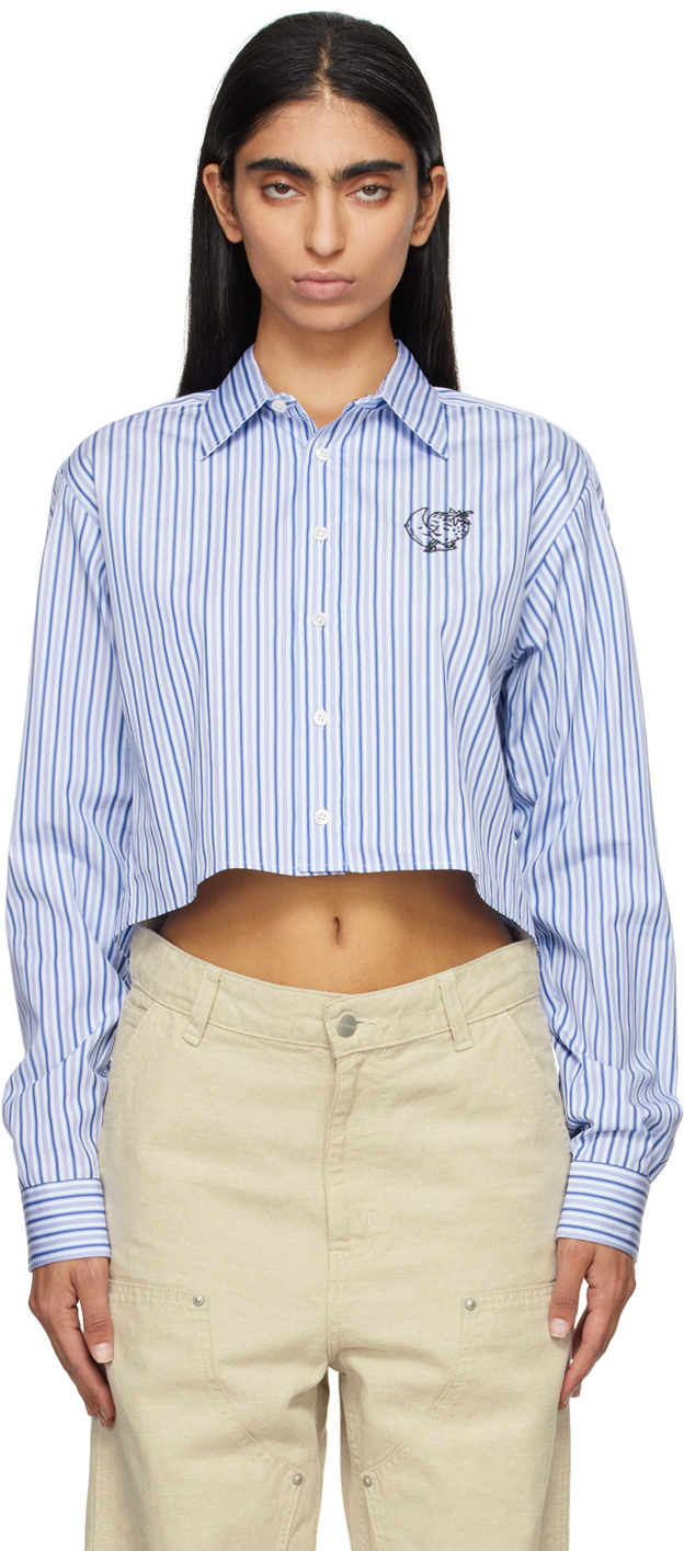 Shop Sky High Farm Workwear Blue Cropped Shirt In 1 Blue Stripe