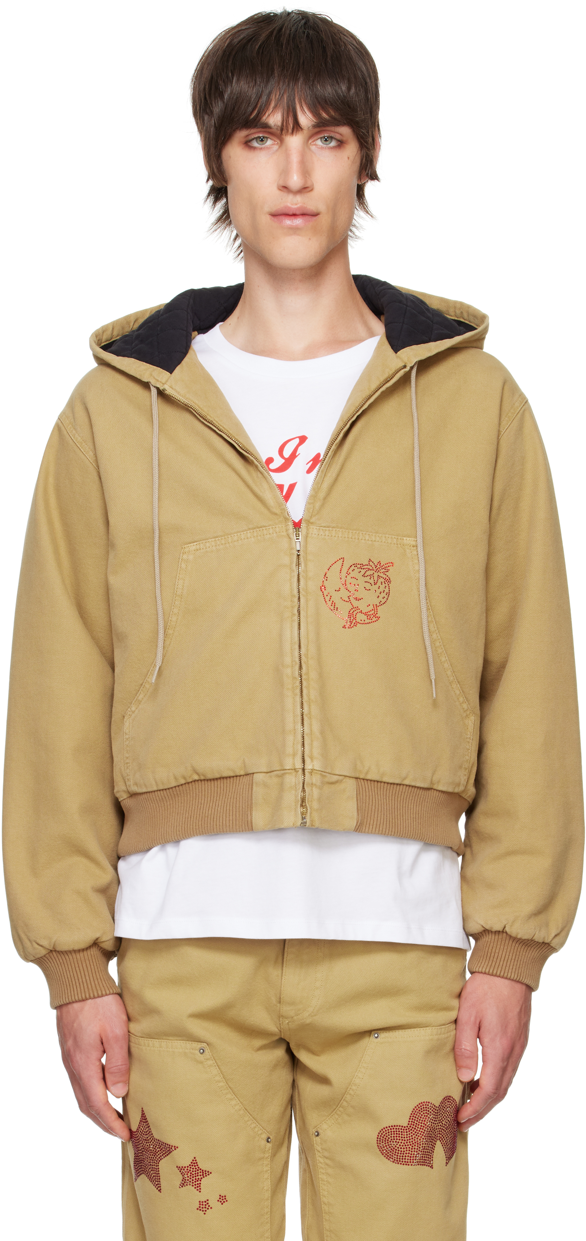 Tan 'SH4U' Hooded Work Jacket