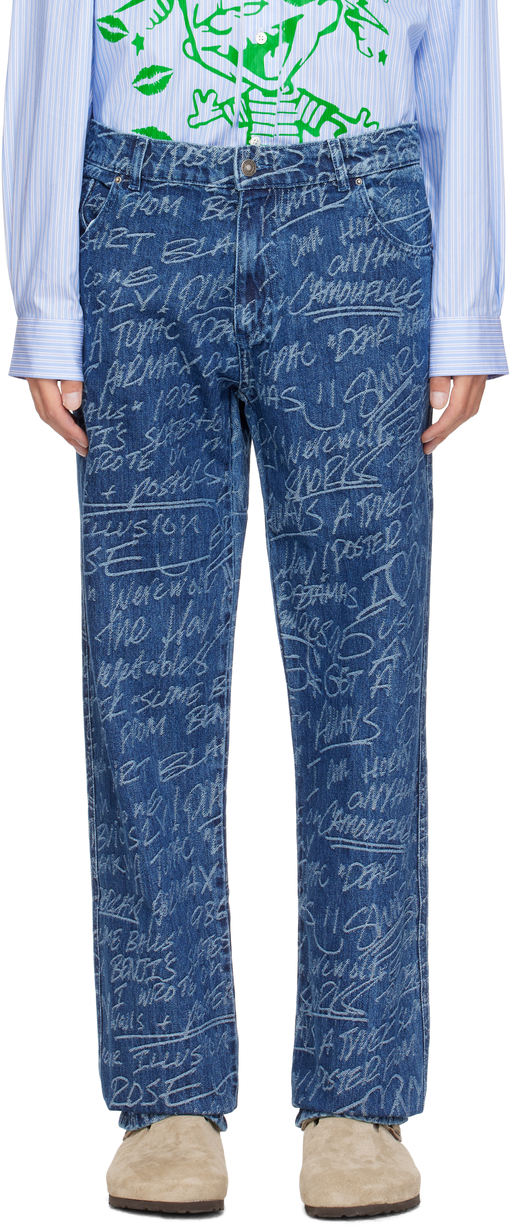 SKY HIGH FARM WORKWEAR NAVY KS GRAFFITI STRAIGHT LEG JEANS 