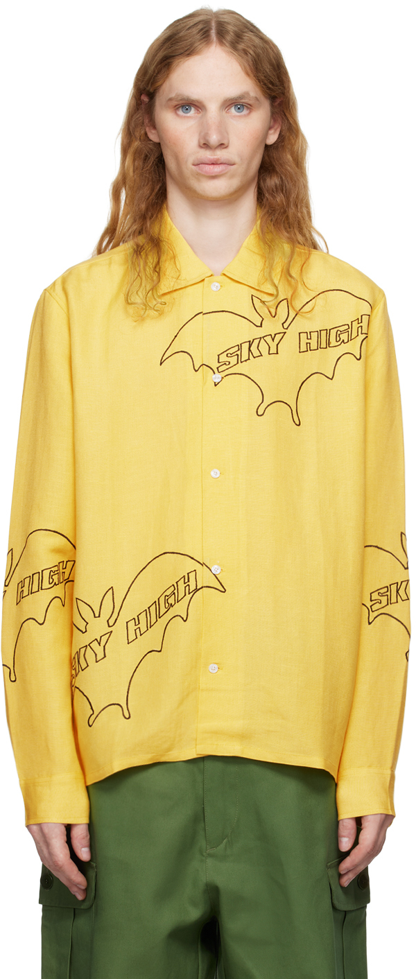 Shop Sky High Farm Workwear Yellow 'sky High Bat' Embroidered Shirt