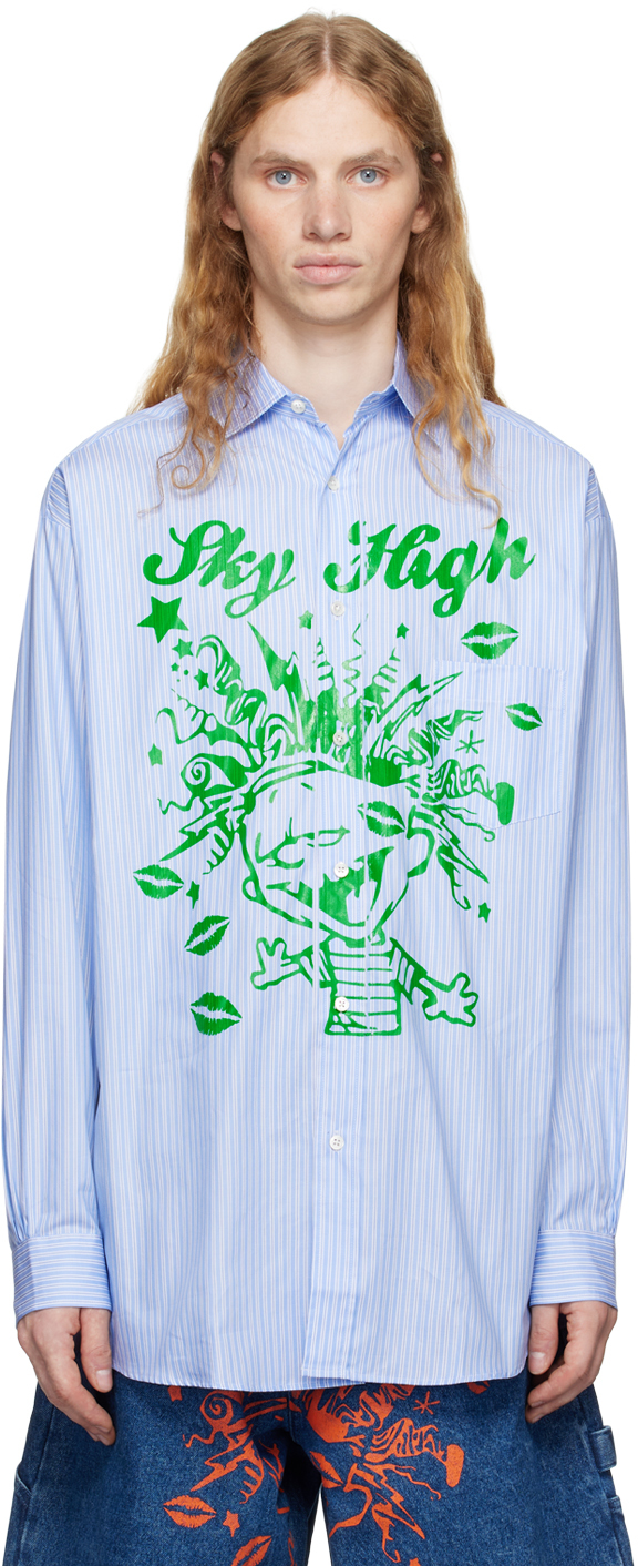 Shop Sky High Farm Workwear Blue Mindblown Print Shirt In Blue Stripe