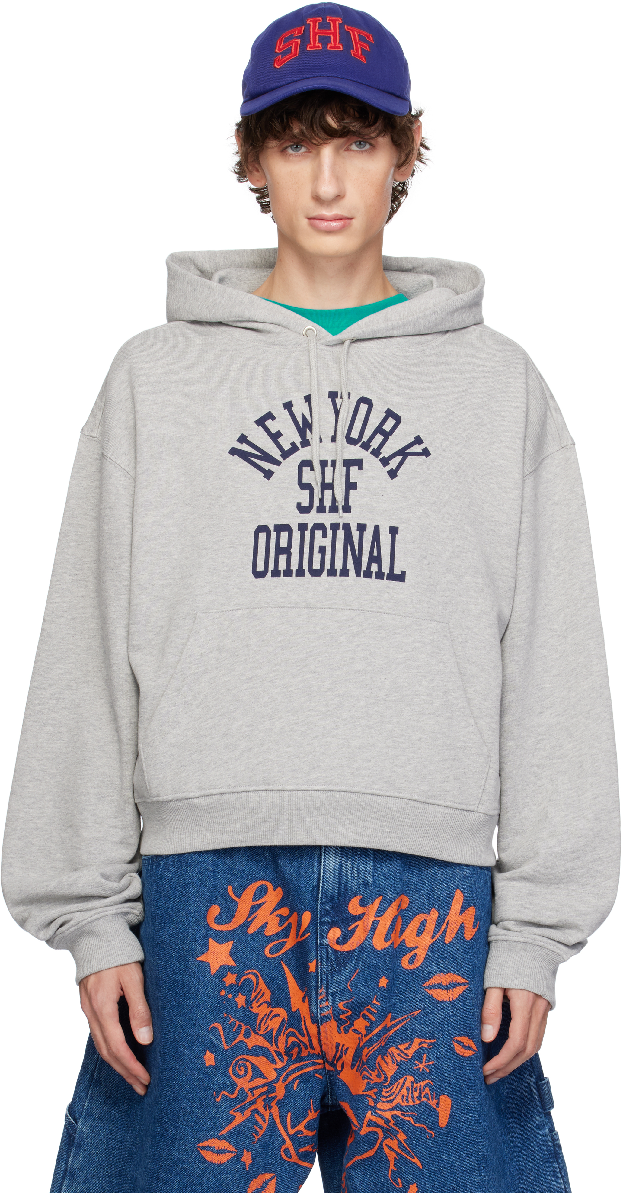 Shop Sky High Farm Workwear Gray 'shf Original' Hoodie In Grey Melange