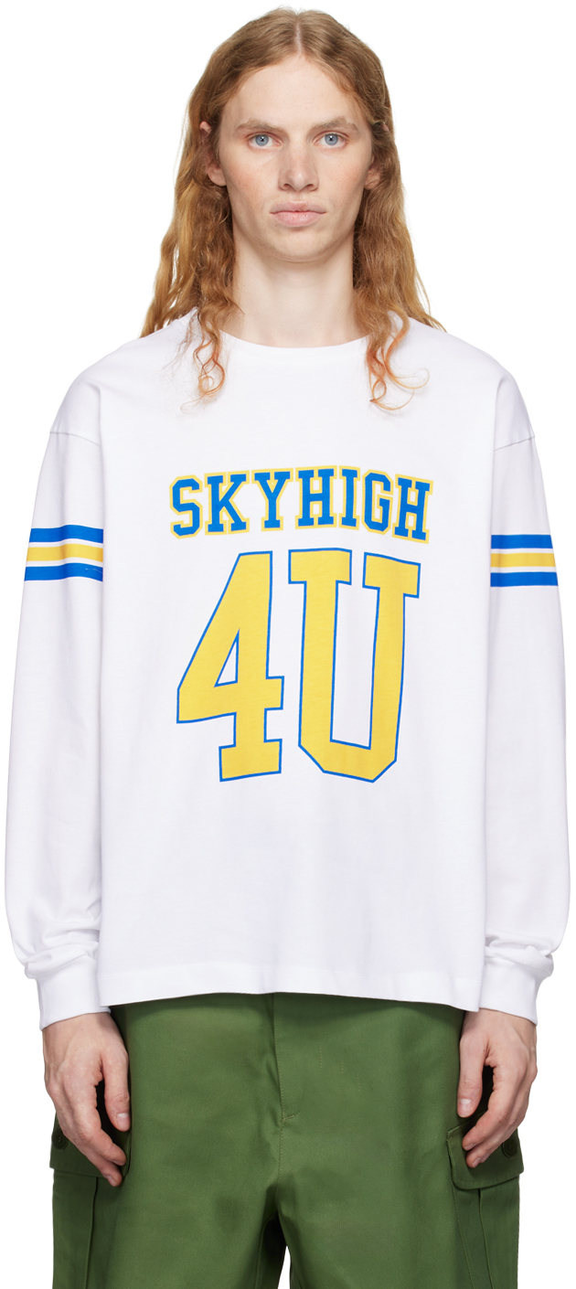 Shop Sky High Farm Workwear White 'sh4u' Jersey Long Sleeve T-shirt