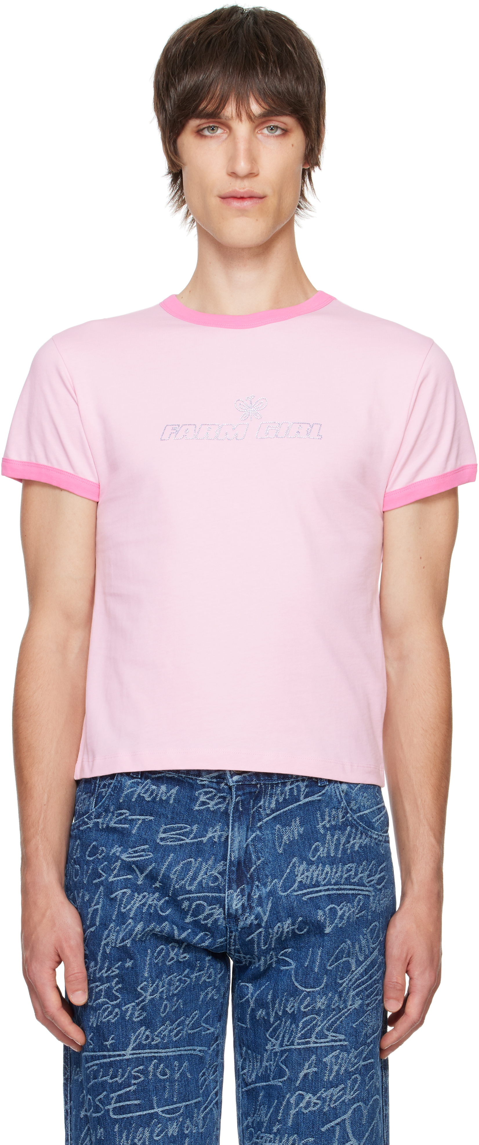 Sky High Farm Workwear Pink 'farm Girl' Ringer T-shirt