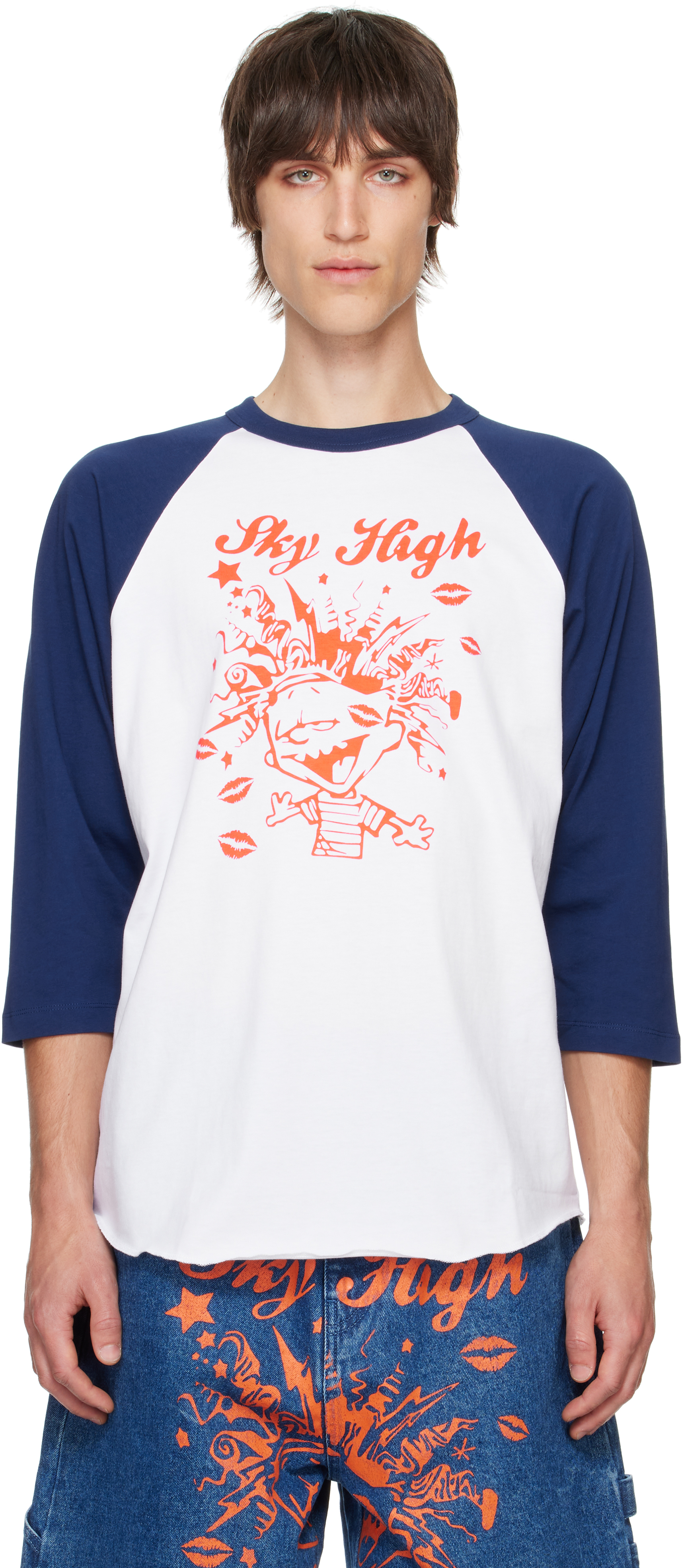 Sky High Farm Workwear White & Navy Mindblown Baseball T-shirt