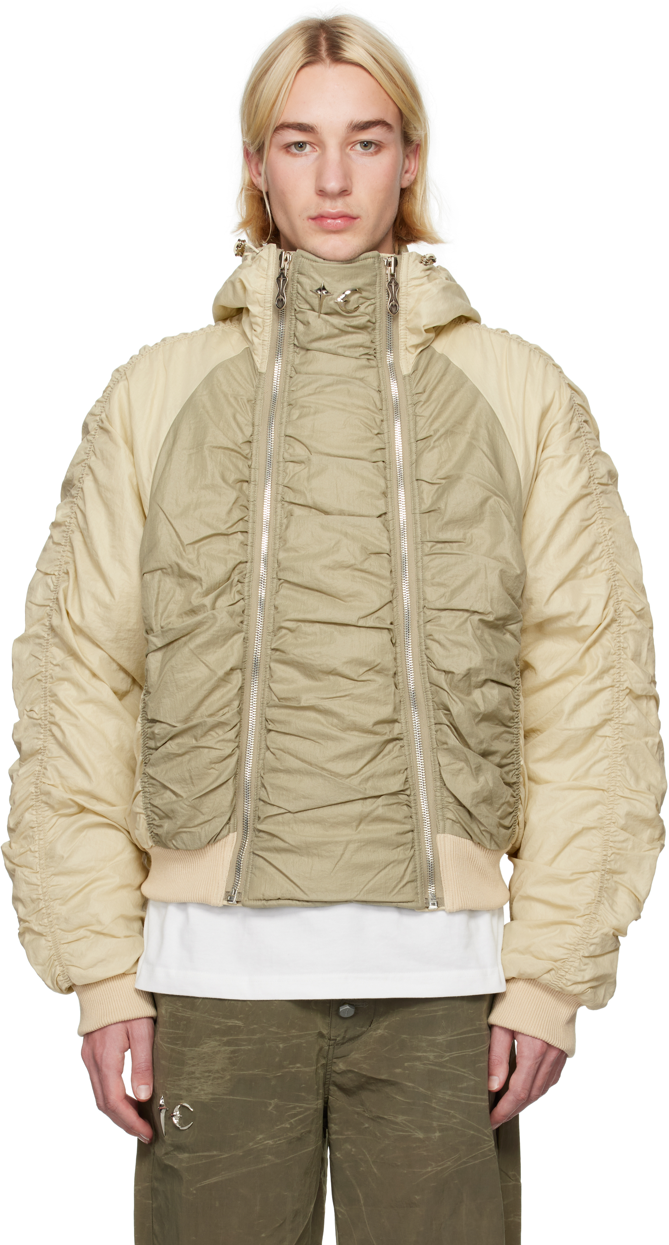 Beige Double Flying Bio Bomber Jacket