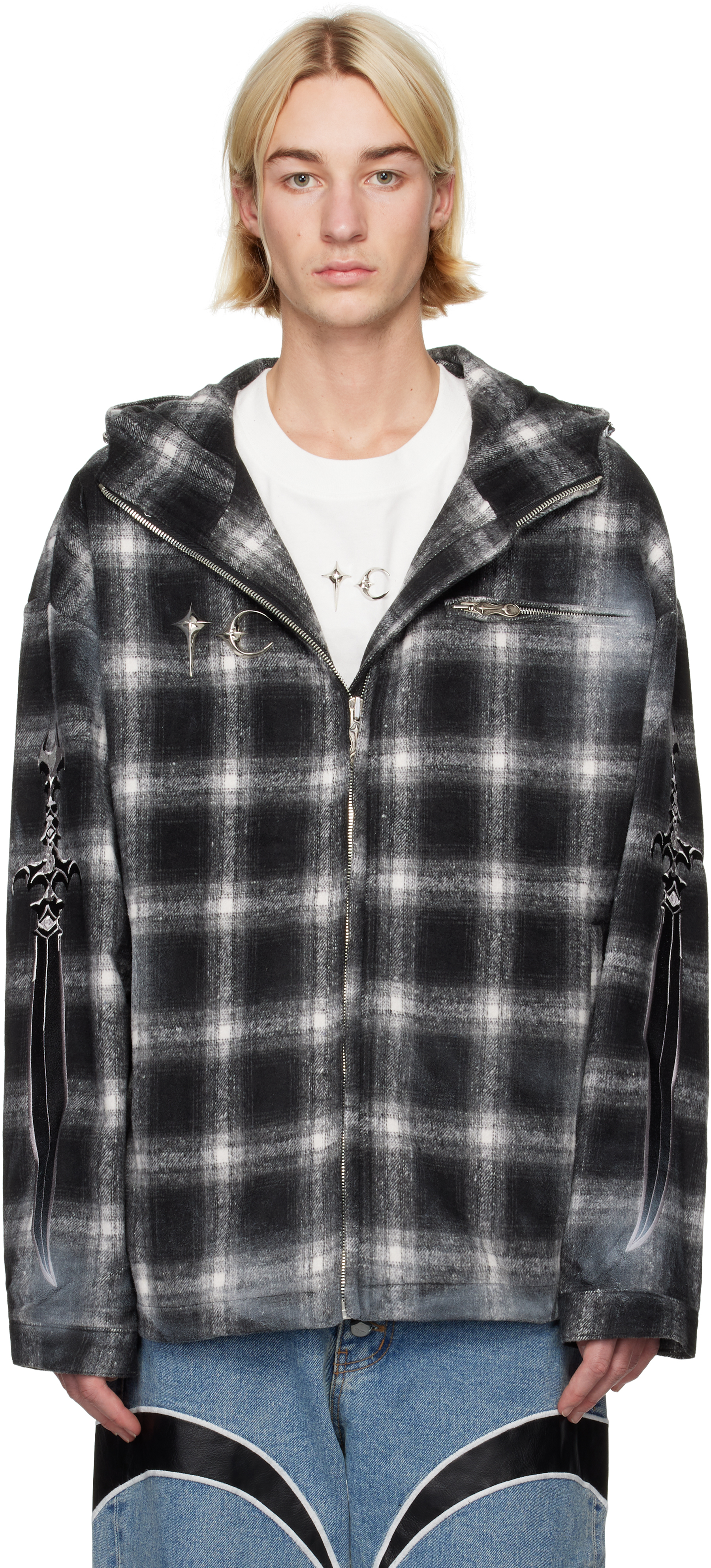 THUG CLUB BLACK SWORD FLANNEL ZIP-UP JACKET 