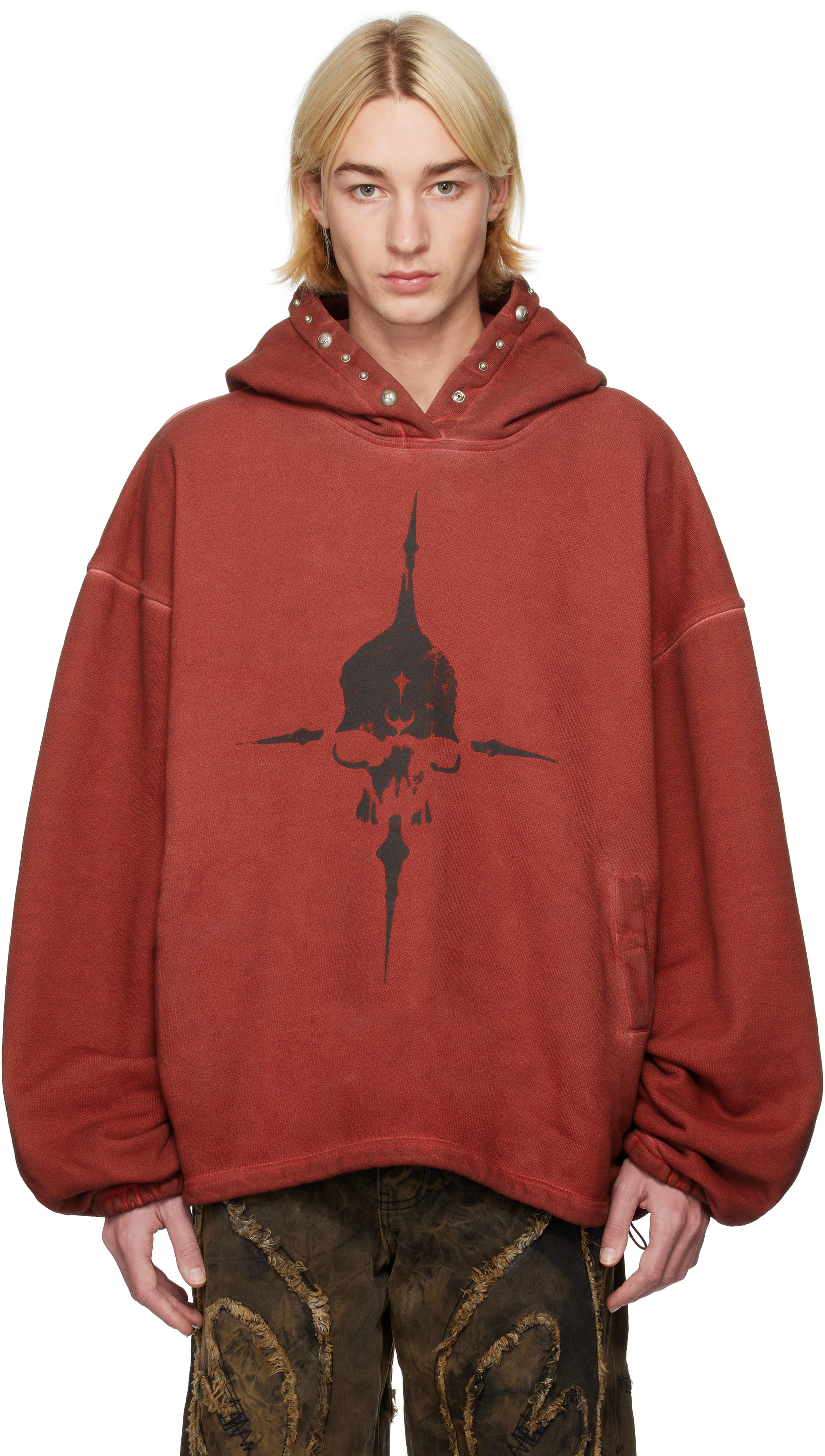 Shop Thug Club Red Peace Stud Hoodie