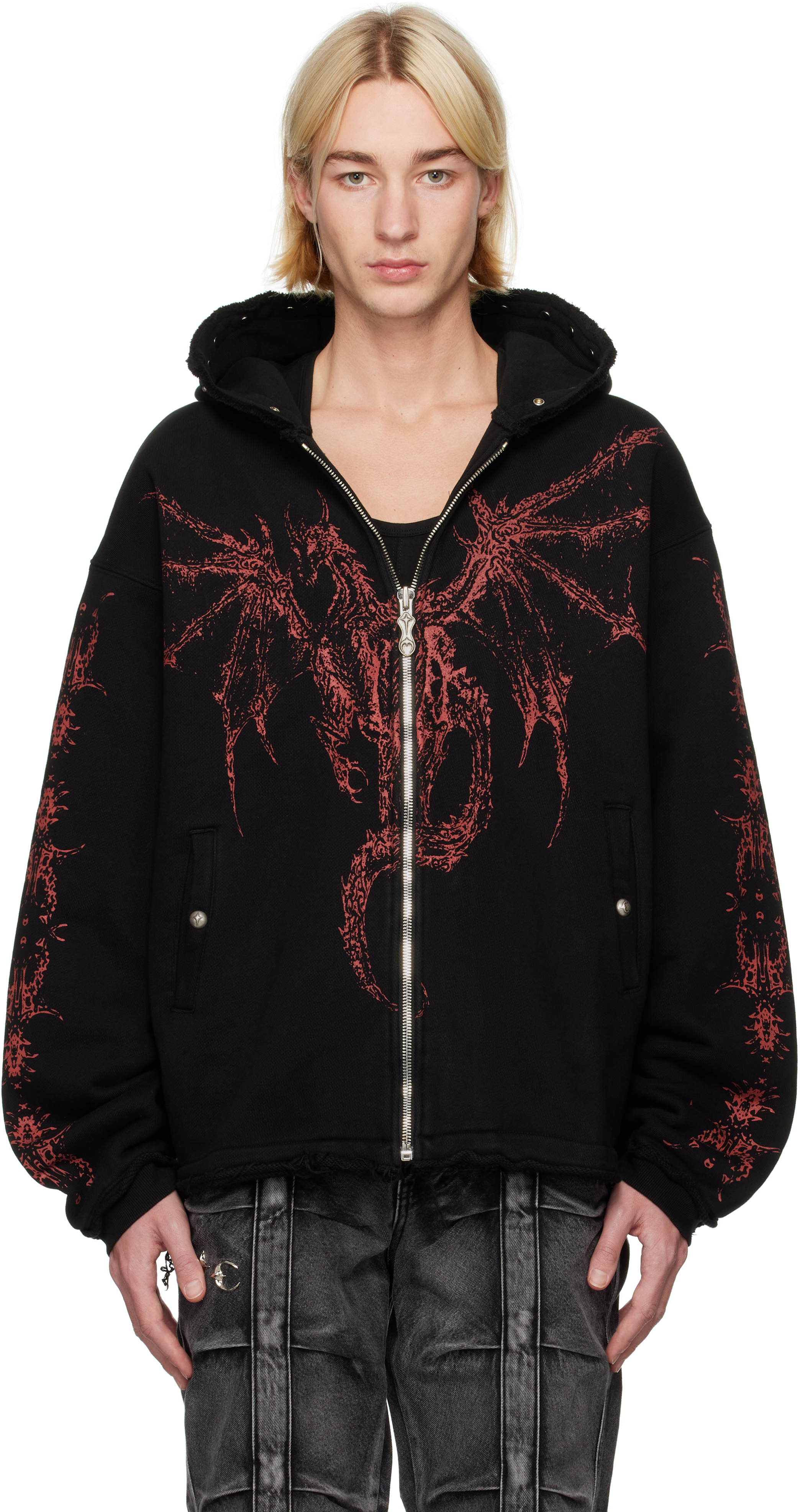 Shop Thug Club Black Dragon Stud Zip-up Hoodie