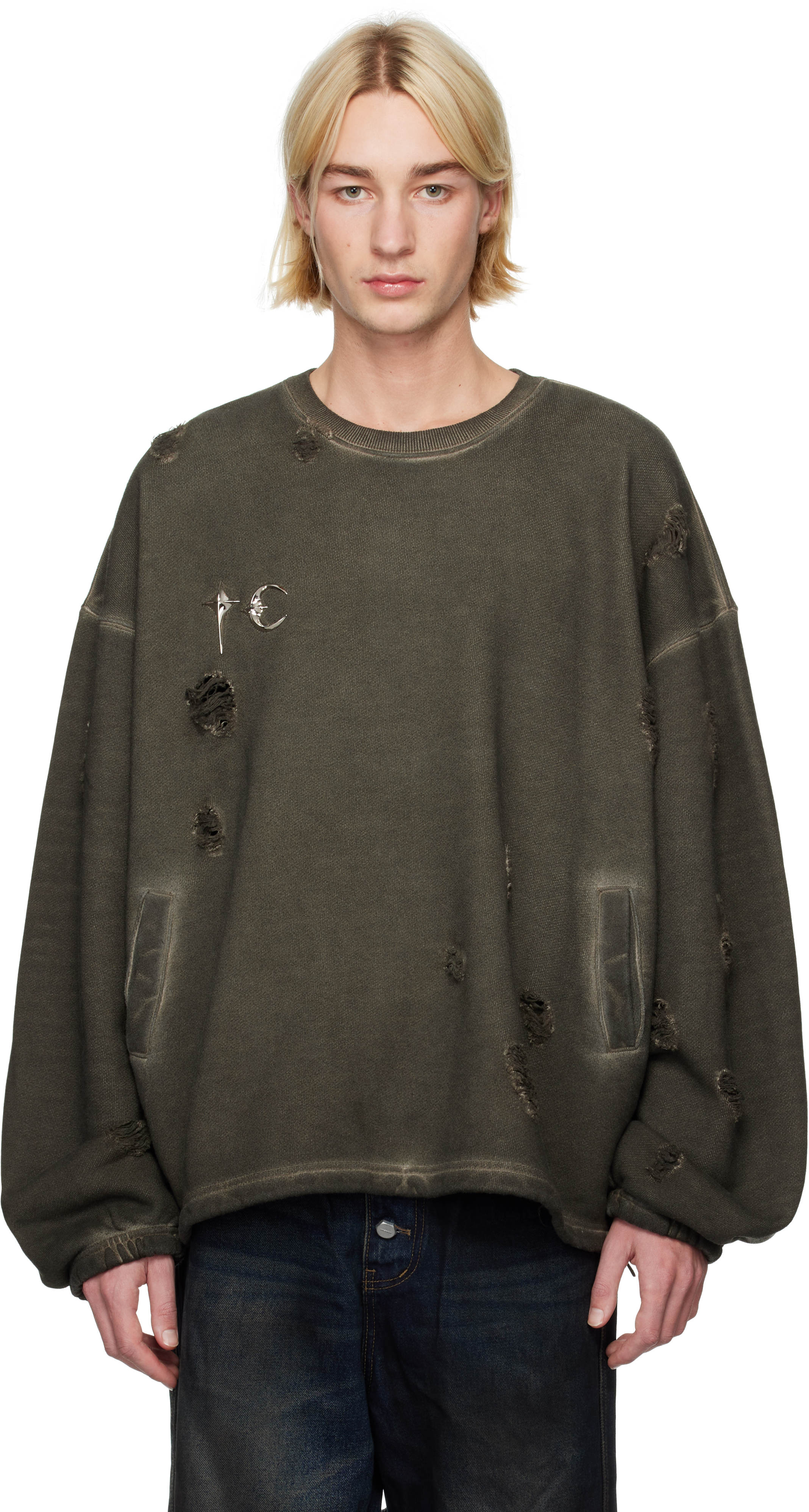 Shop Thug Club Khaki Damaged Sweatshirt