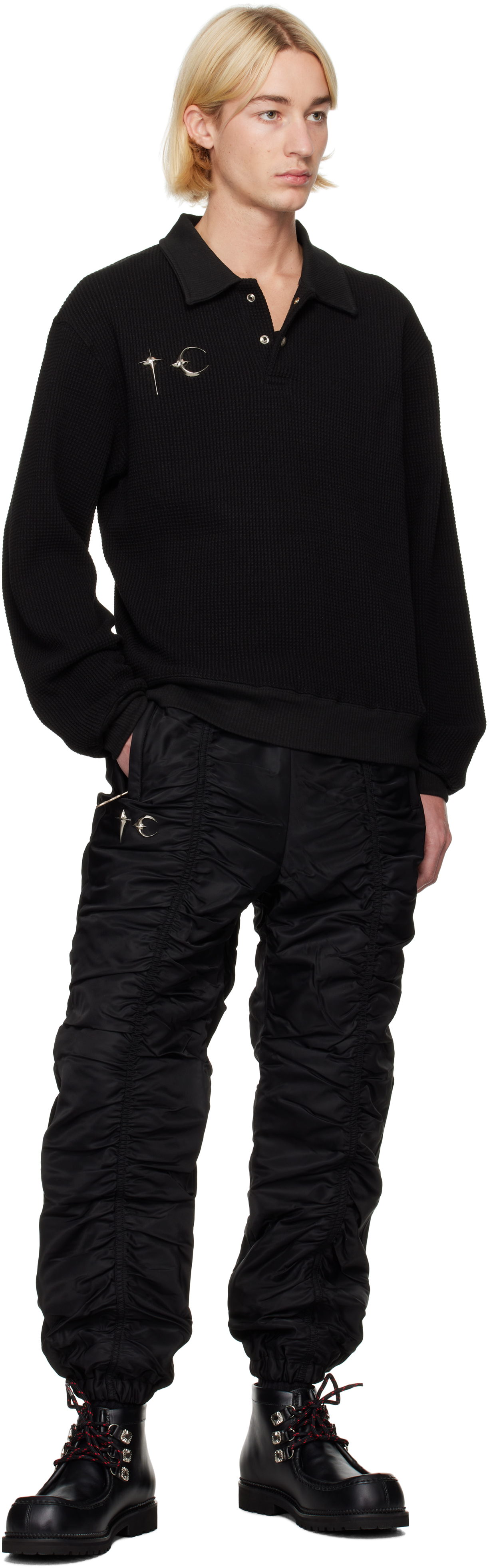 Thug Club Black Waffle-Knit Long Sleeve Polo | Smart Closet