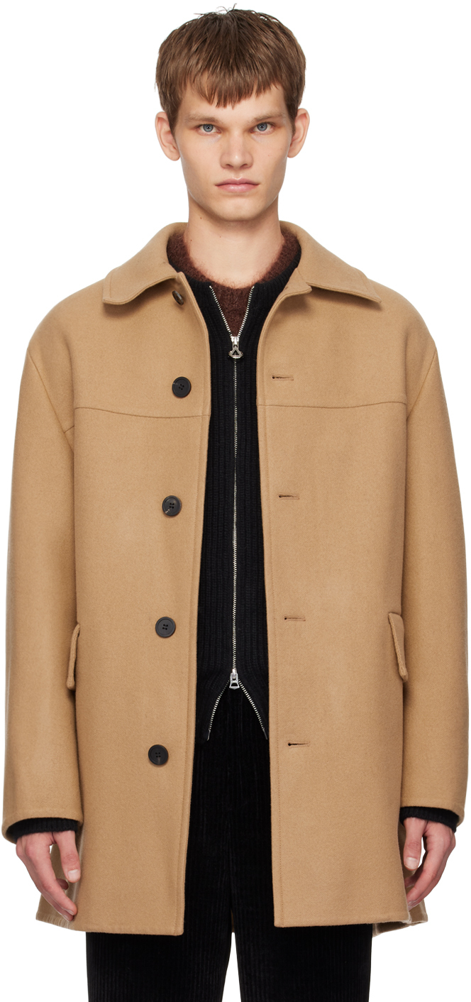 Shop Solid Homme Beige Spread Collar Coat In 108e Beige