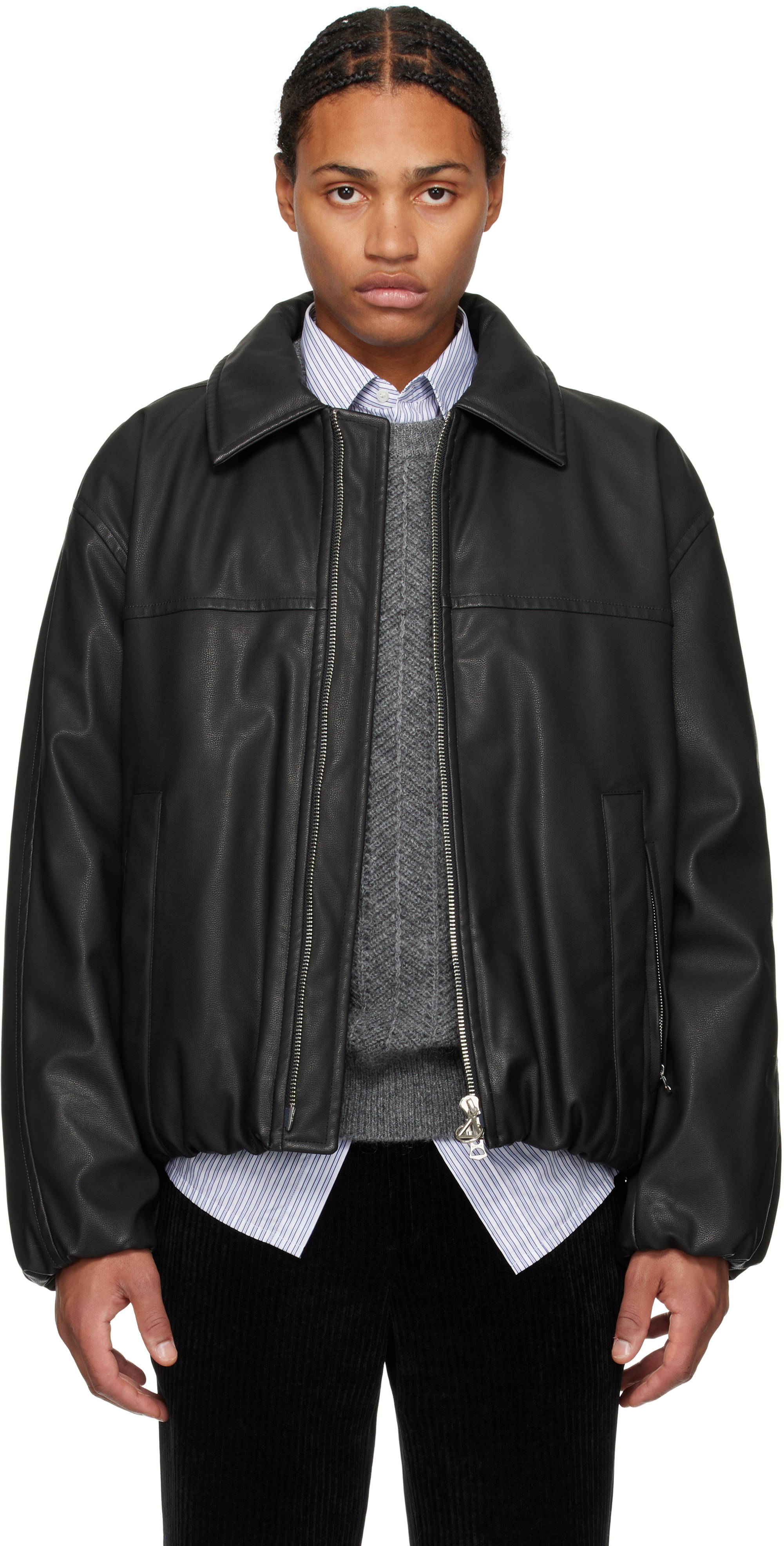 Solid Homme Black Insulated Faux-leather Jacket In 415b Black