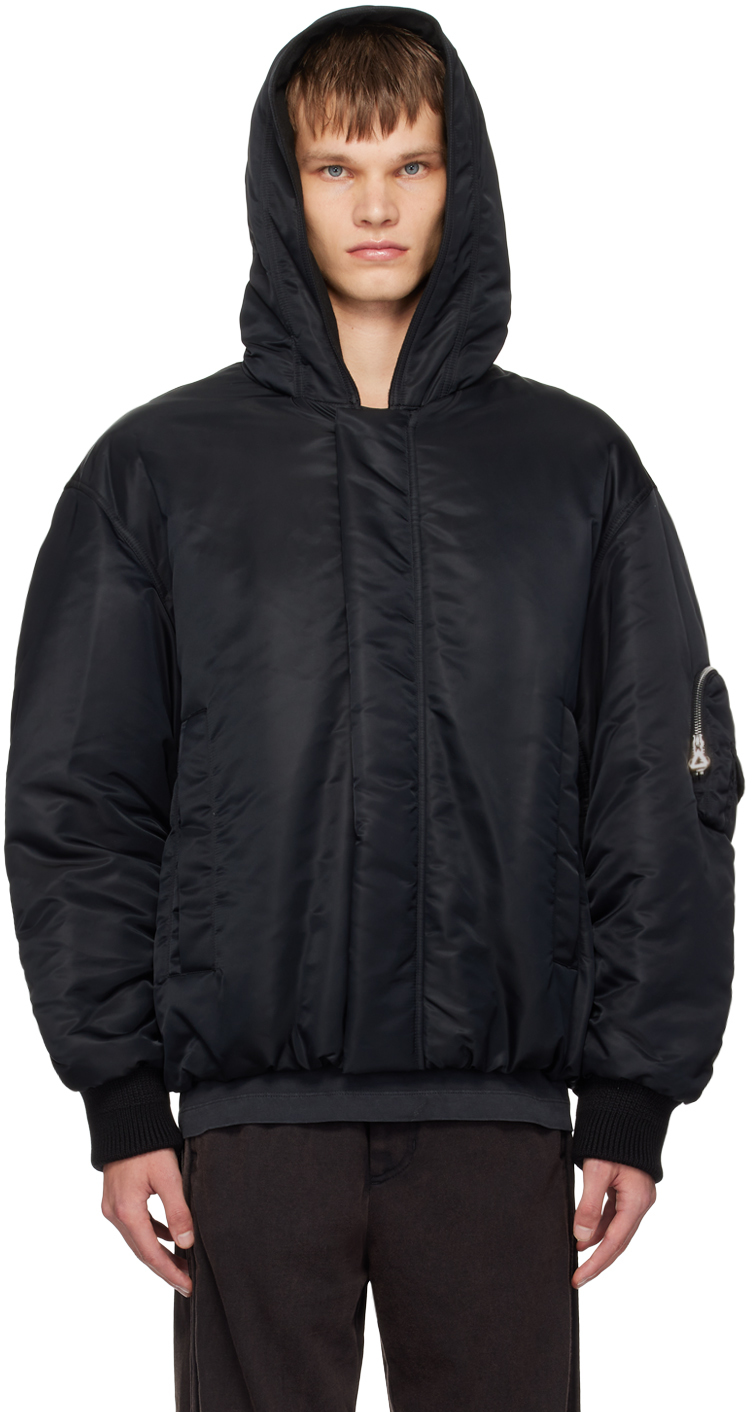 Shop Solid Homme Black Hooded Bomber Jacket In 409b Black