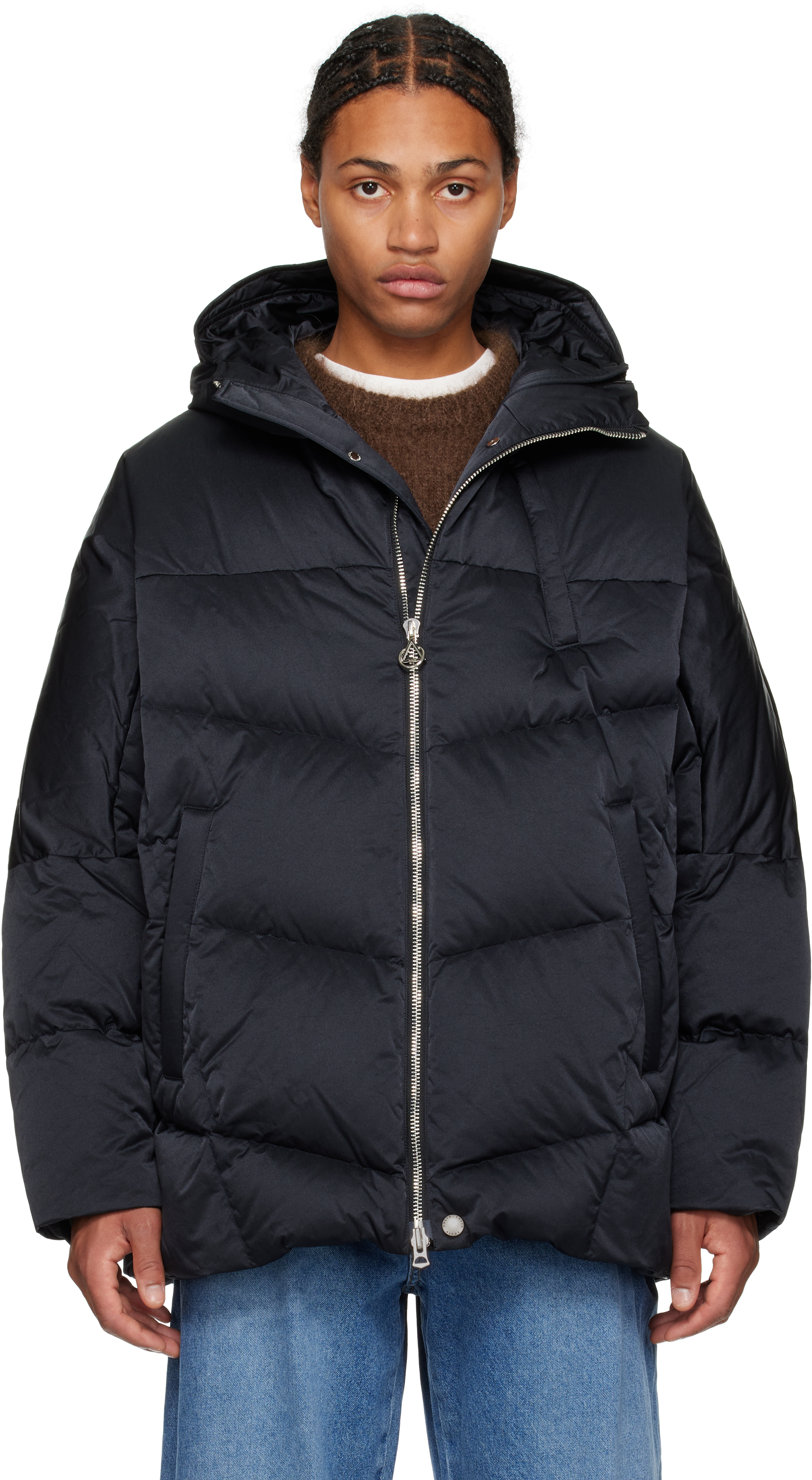 Shop Solid Homme Navy Satin Down Jacket In 203n Navy