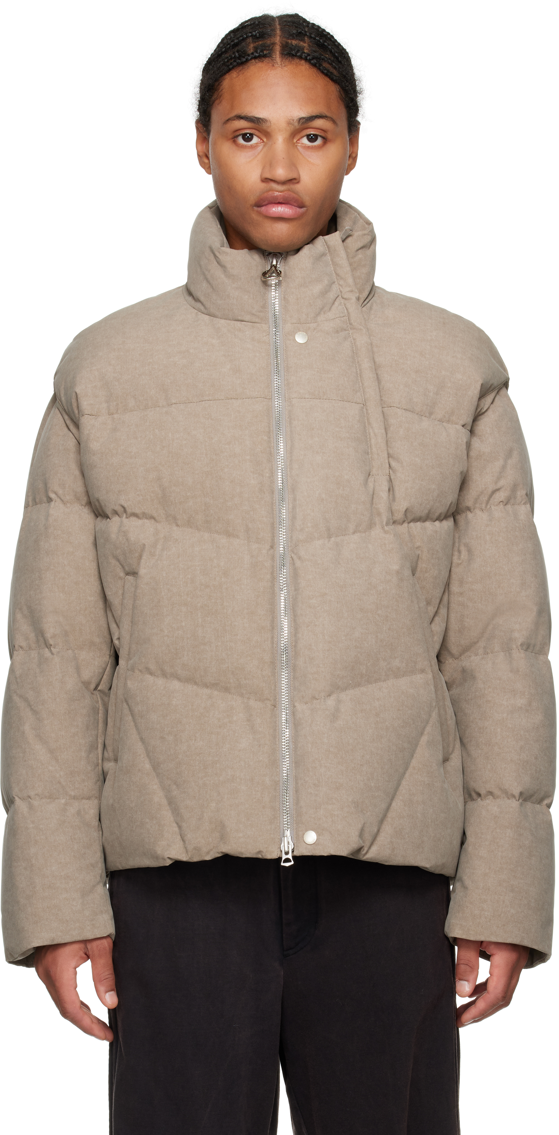 Solid Homme Taupe Detachable Sleeves Down Jacket In 202k Khaki